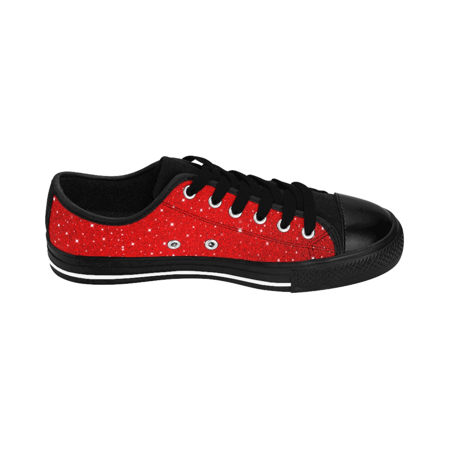 Red Sparkle Star Canvas Sneakers Women Casual Lace-Up Shoes