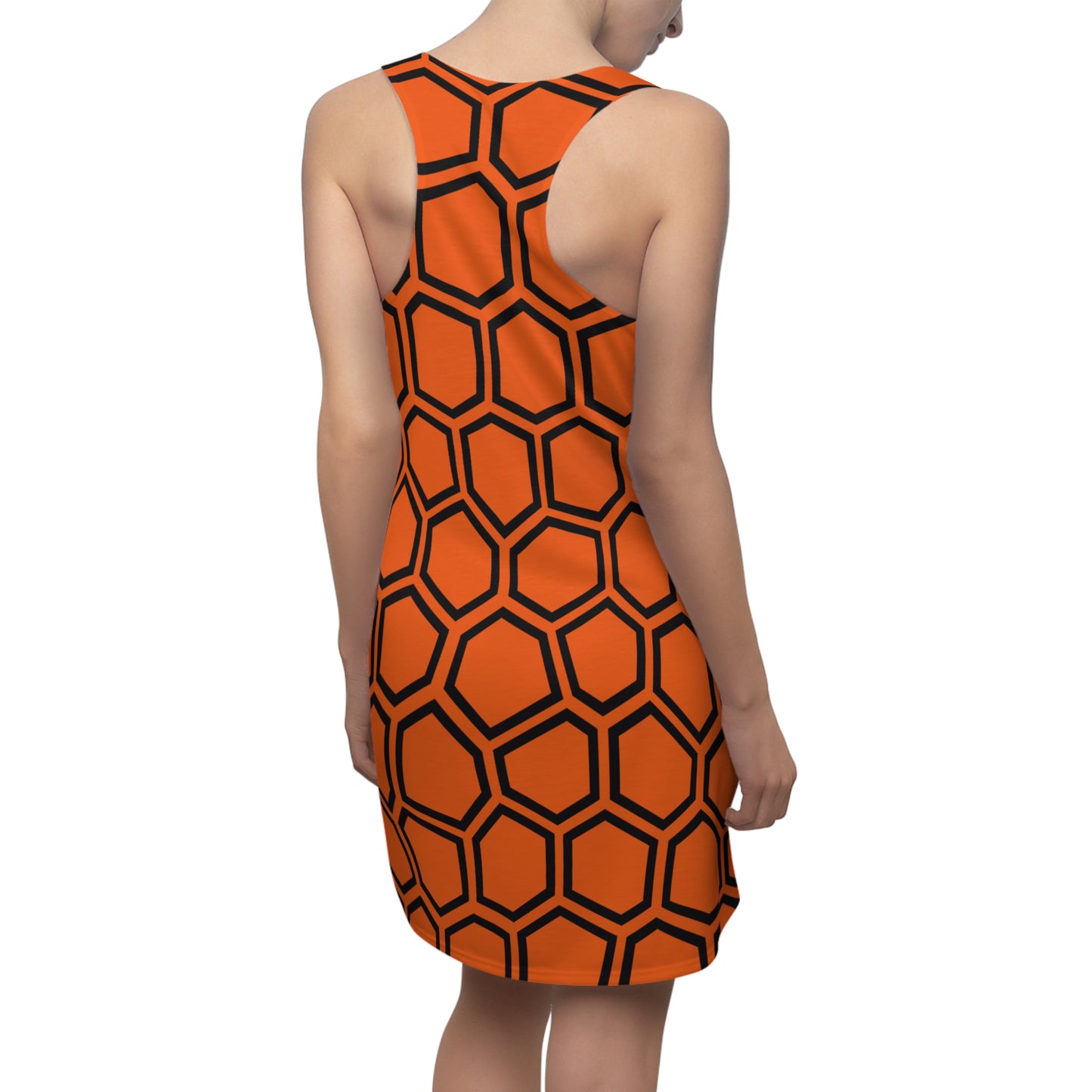 Racerback Kleid Schwarz Orange Hexagon Muster Damen Sommer