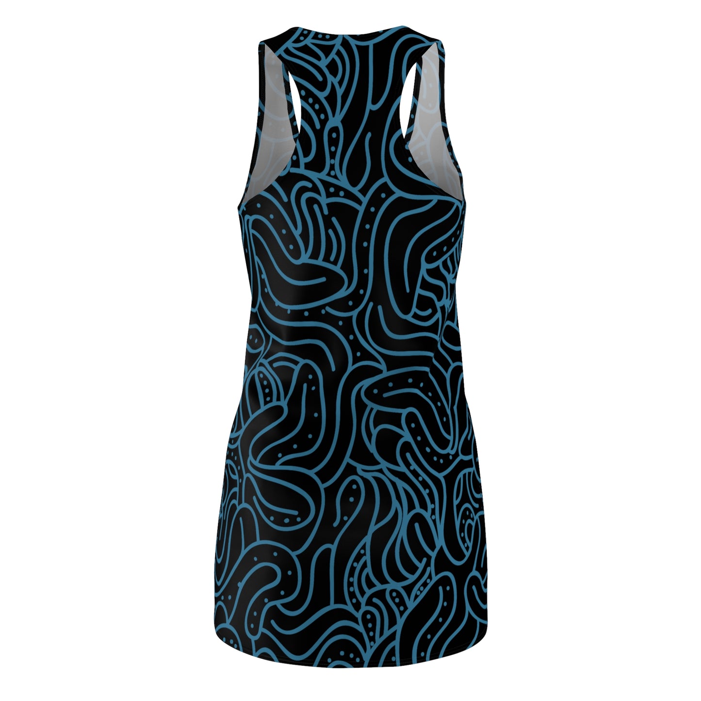 Racerback Kleid Blau Schwarz – Modernes Wellenmuster
