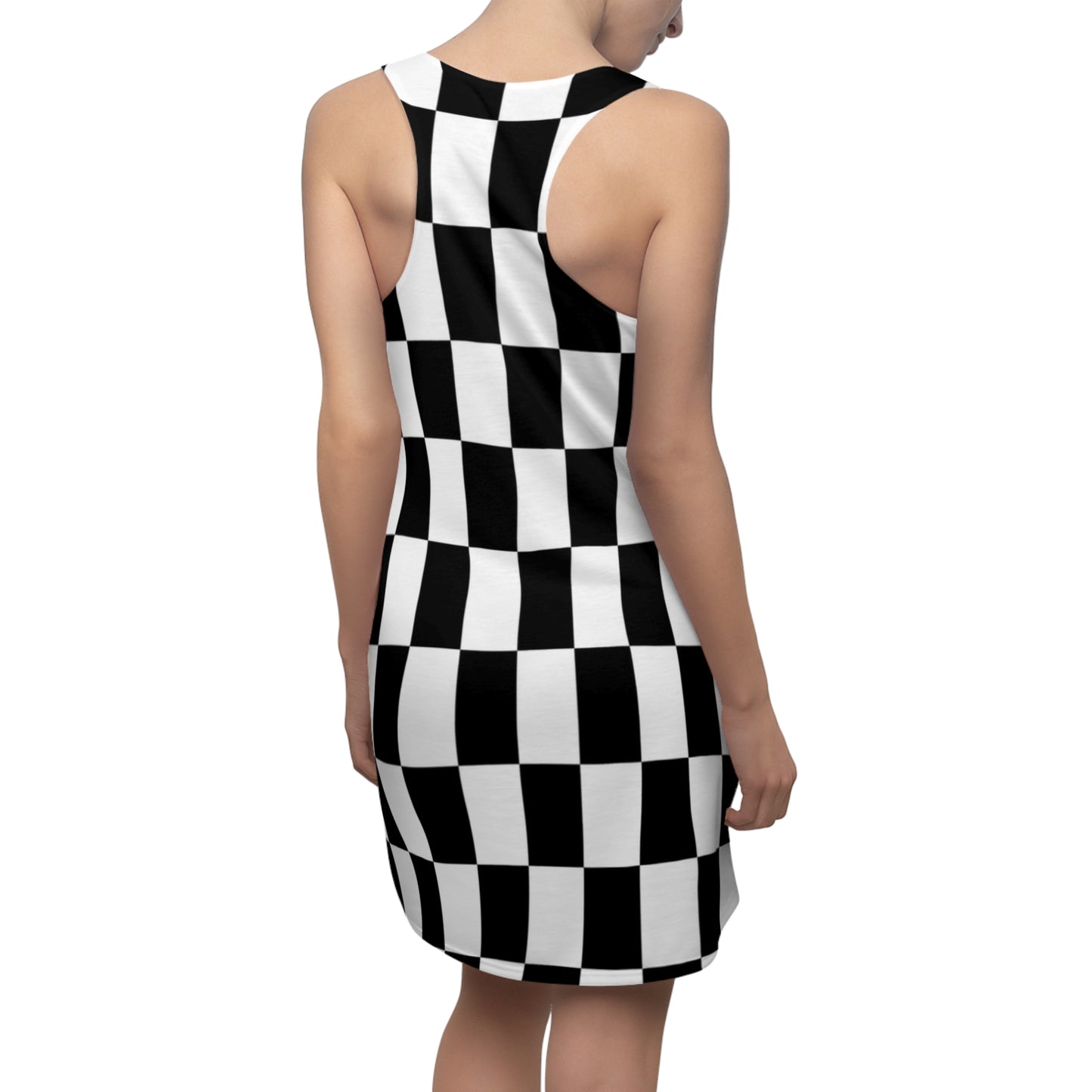 Black White Checkerboard Racerback – Retro Sleeveless Mini Dress