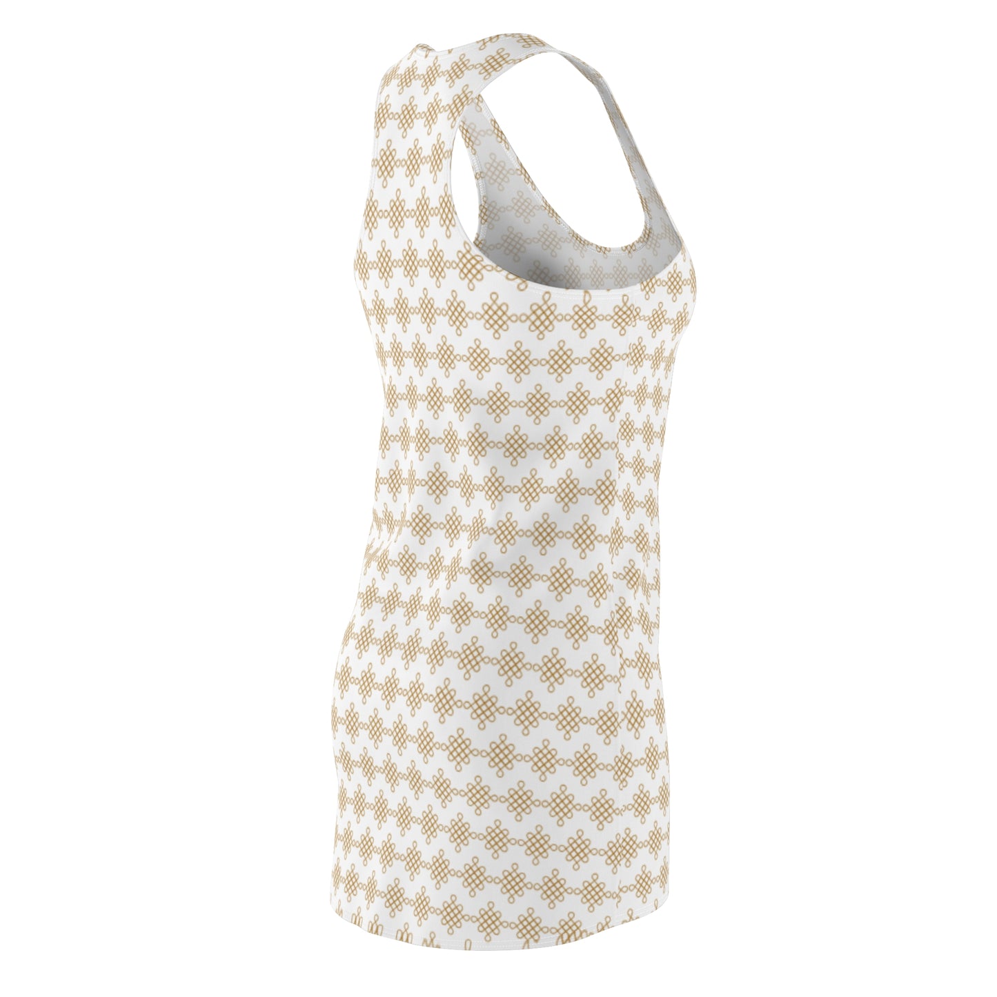 Beiges Damen Sommerkleid mit goldem Ornamentmuster
