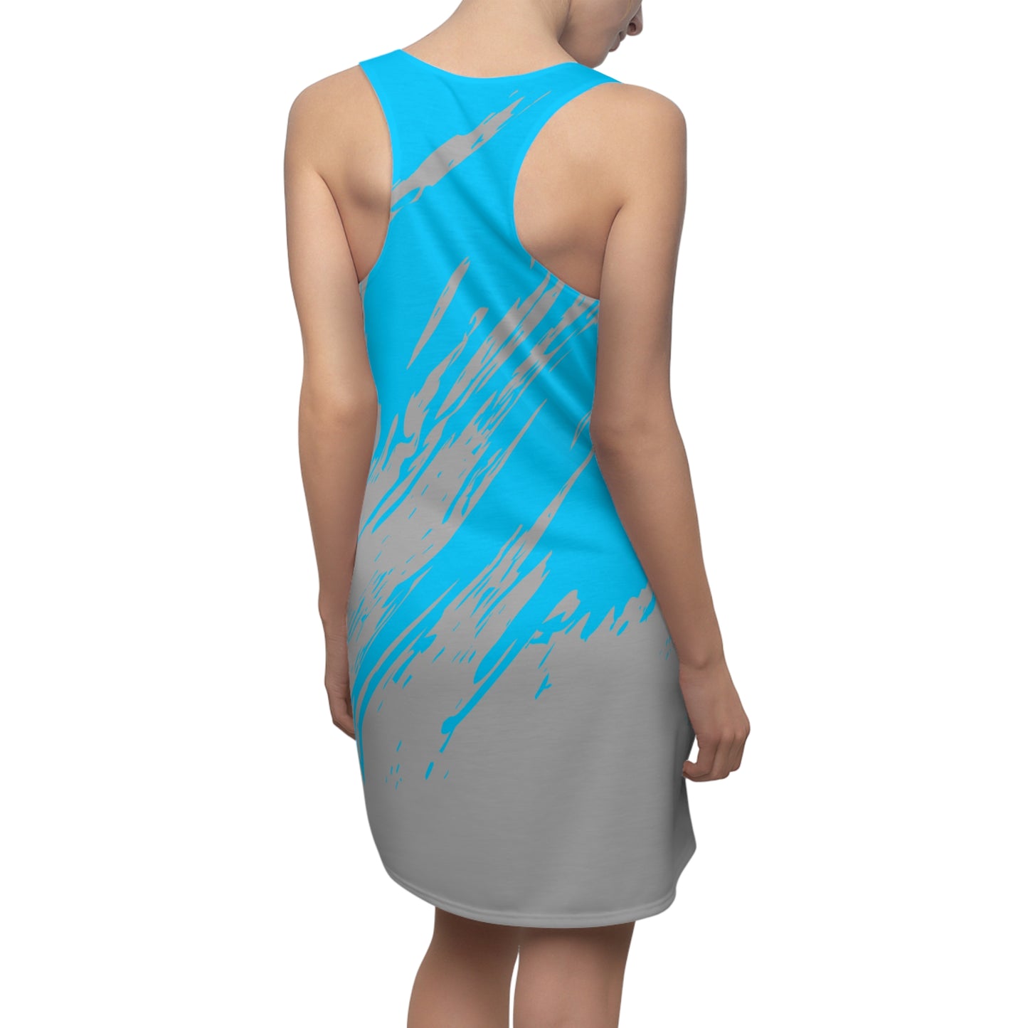 Türkis-Graues Racerback Kleid mit abstraktem Pinselprint