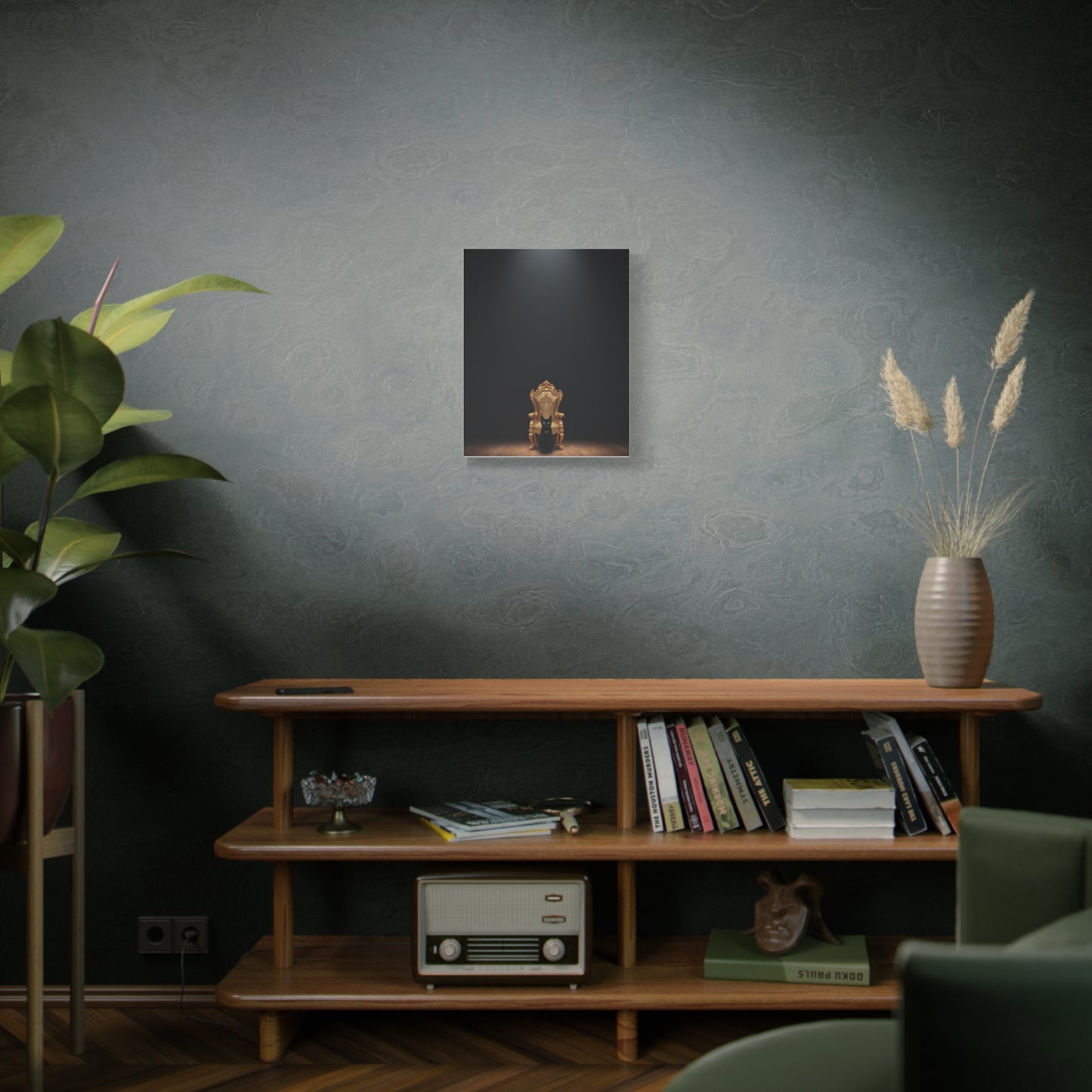 Black Cat on Royal Throne – Premium Canvas Wall Art