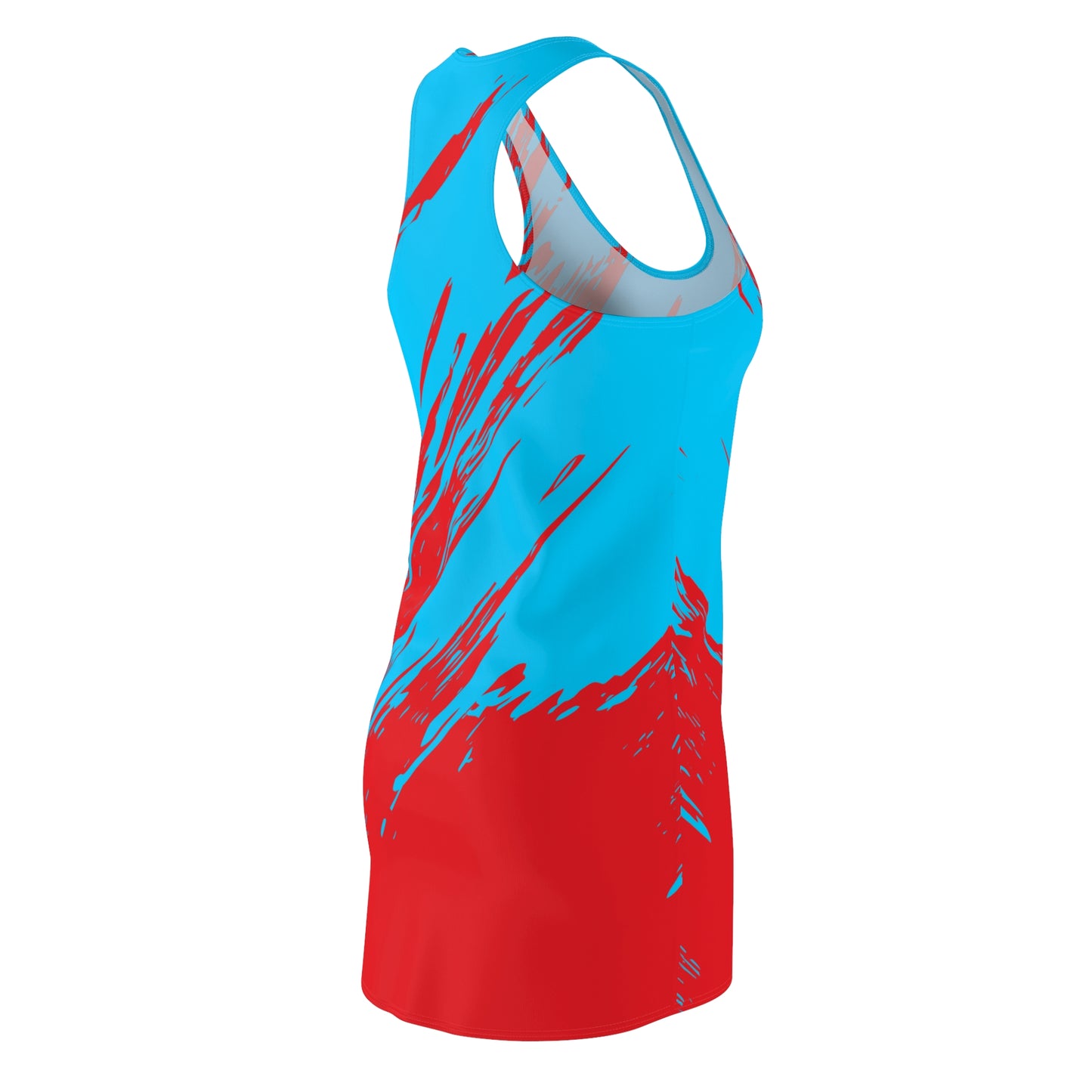 Türkis-Rotes Racerback Kleid mit abstraktem Pinselprint