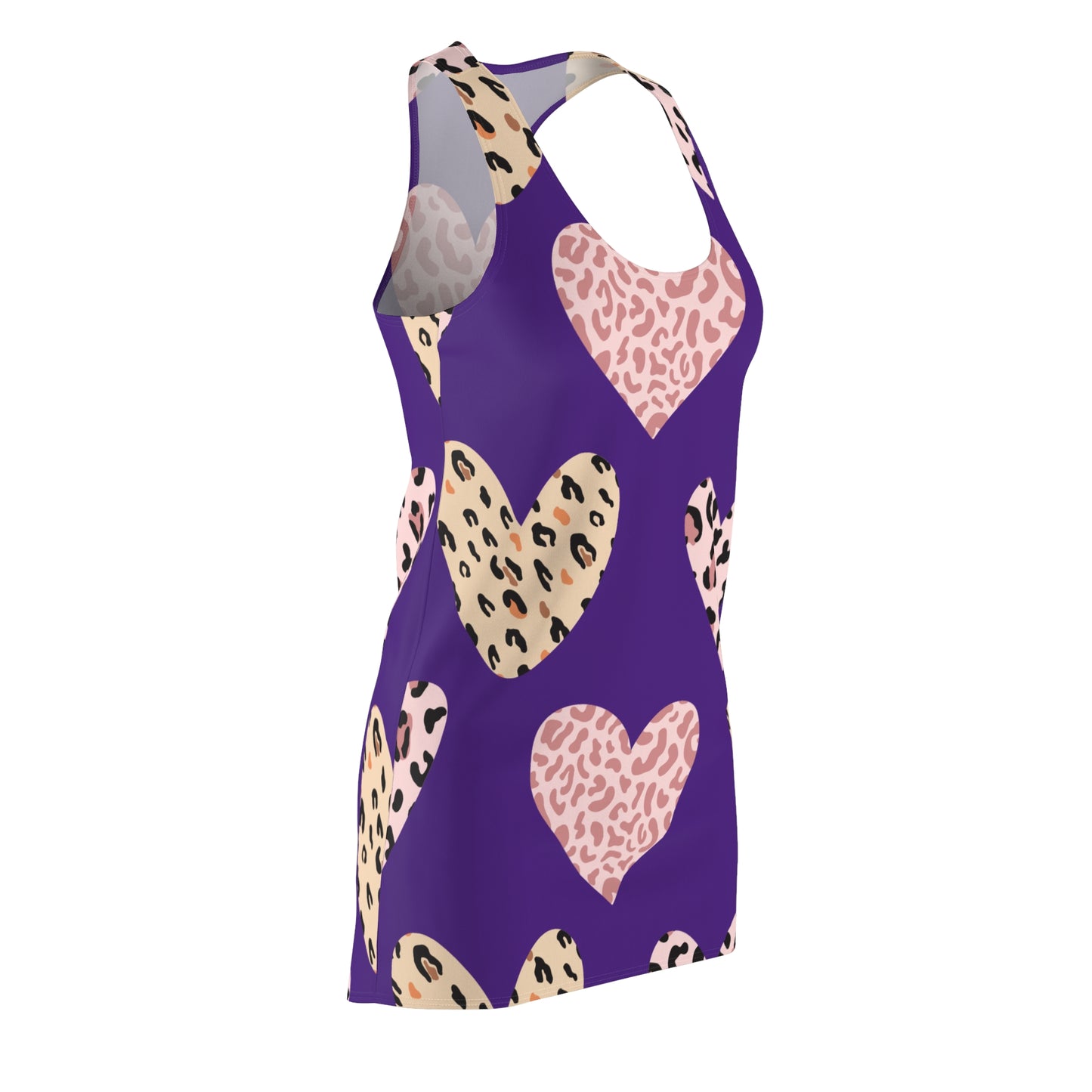 Lila Herz Leopard Racerback Kleid – Weiß Pink Sommerkleid