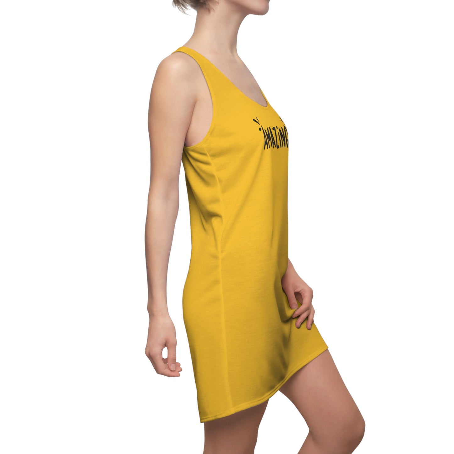 Racerback Damenkleid Sommer – „Amazing“ Statement, modern & lässig gelb