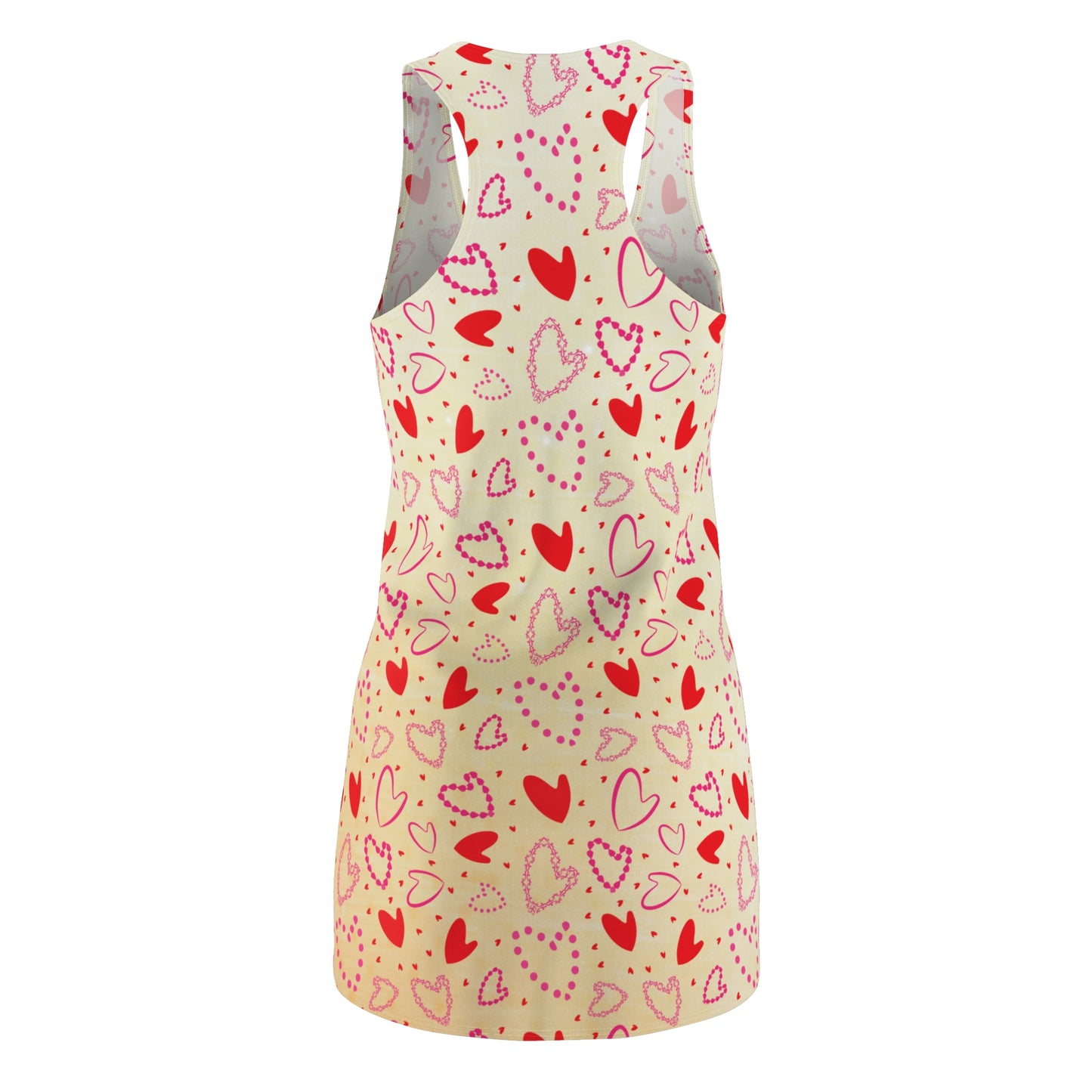 Beiges Racerback Kleid – Verspieltes Sommerkleid mit rotem Herzmuster