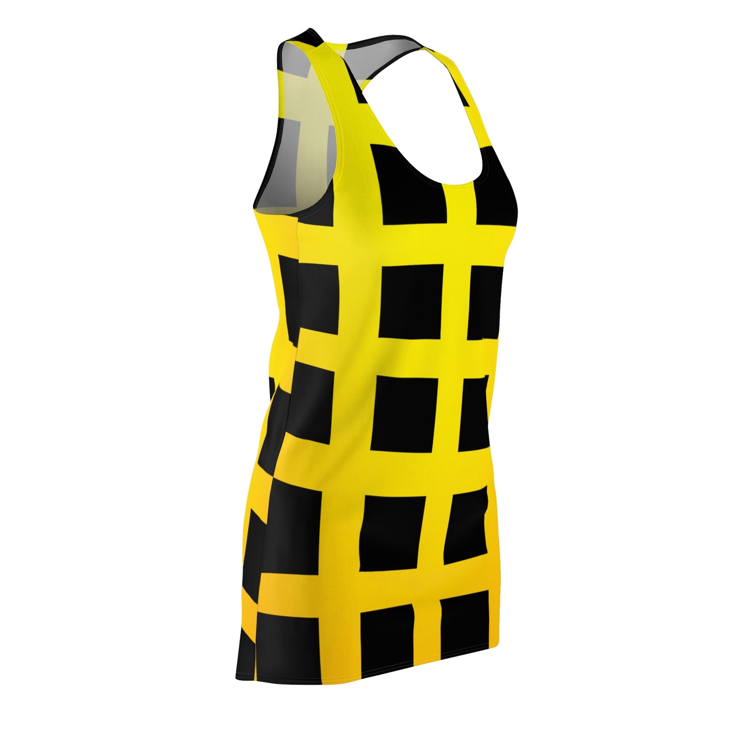 Gelbes Racerback Kleid – Trendiges Sommerkleid mit quadratischem Muster