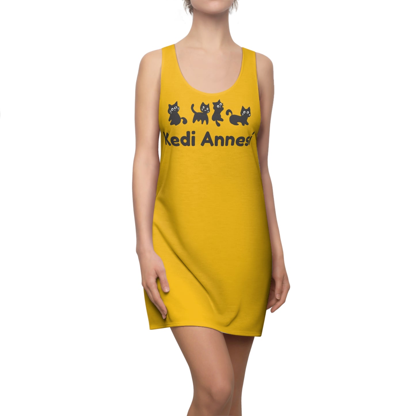 Katzenmama Racerback Kleid – Süßes Katzenmotiv Sommerkleid  gelb