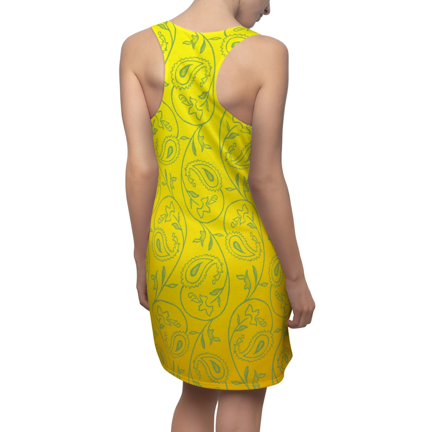 Damen Sommerkleid Gelb mit Farbverlauf und Paisley Muster