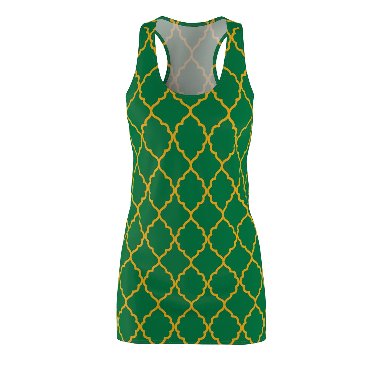 Grünes Racerback Kleid mit goldenem Ornamentmuster