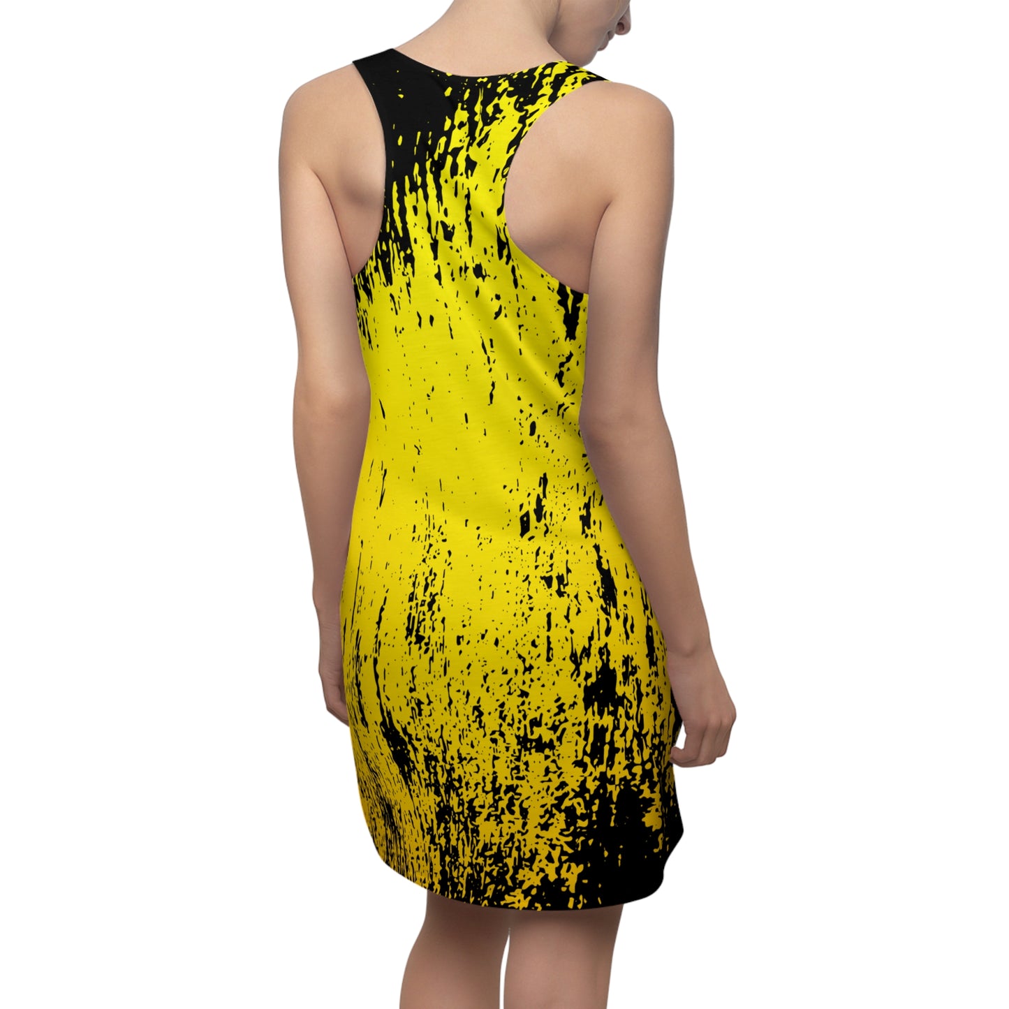 Racerback Damenkleid Sommer – Gelb-Schwarzes Abstract-Design, modern
