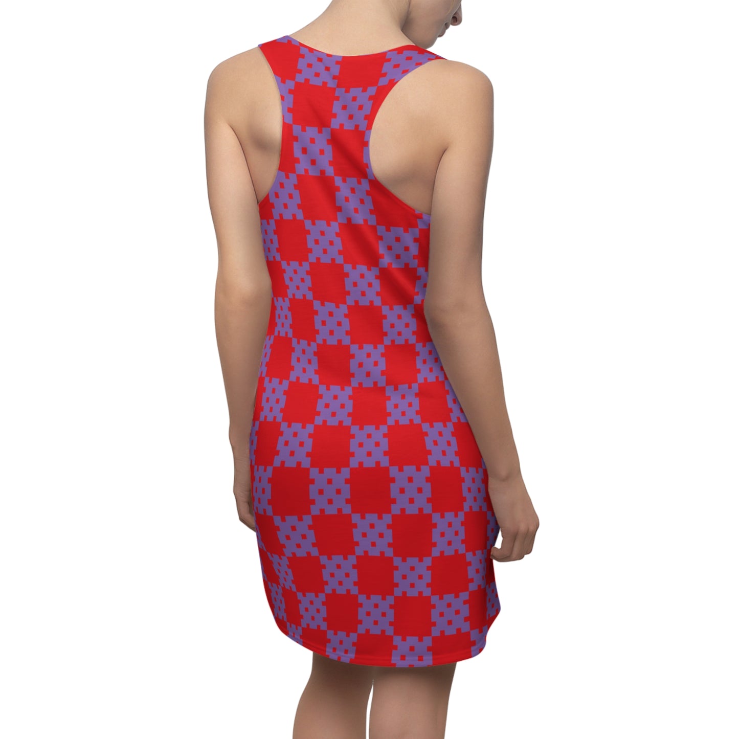 Rot-Lilanes Racerback Kleid mit geometrischem Karomuster