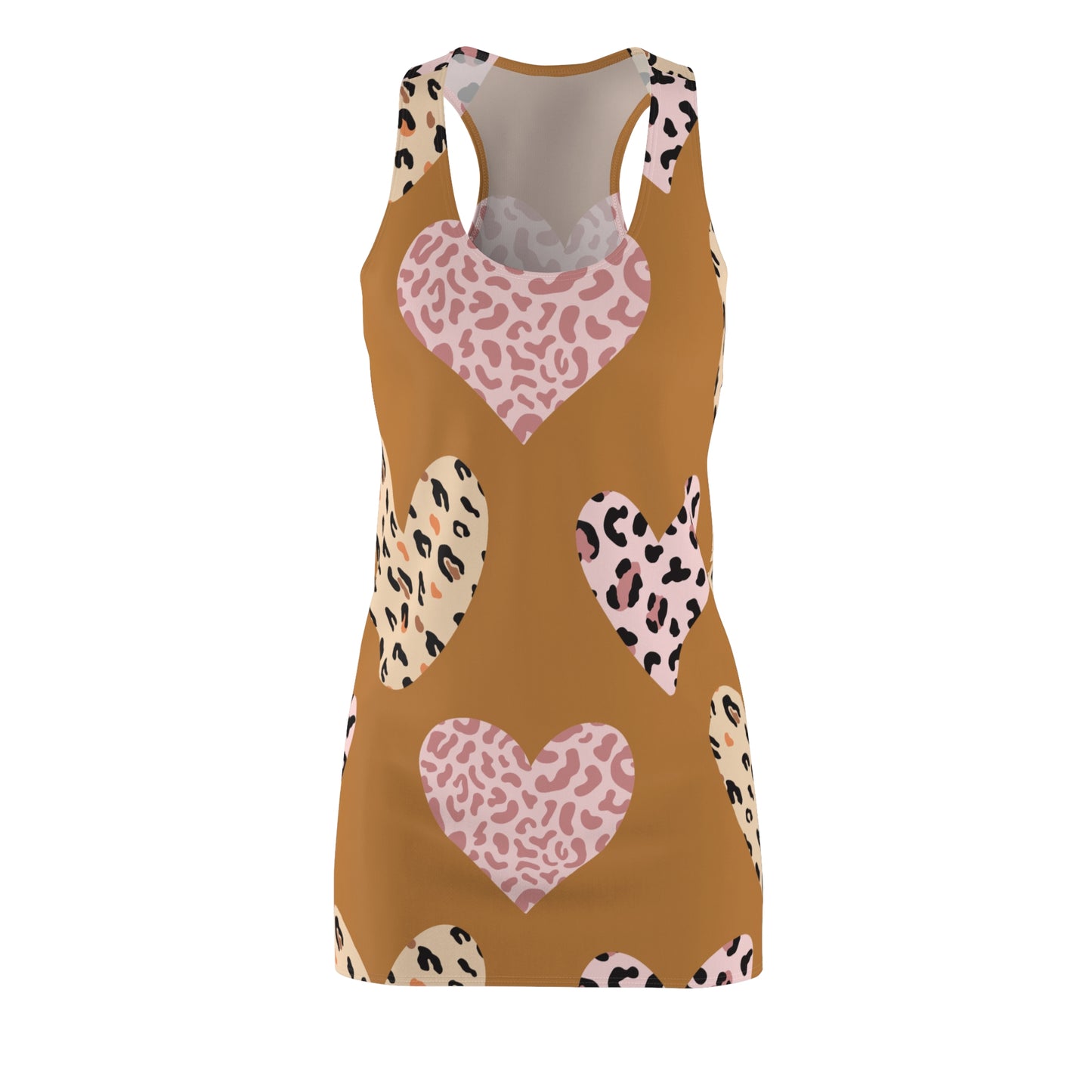 Hellbraun Herz Leopard Racerback Kleid – Weiß Pink Sommerkleid