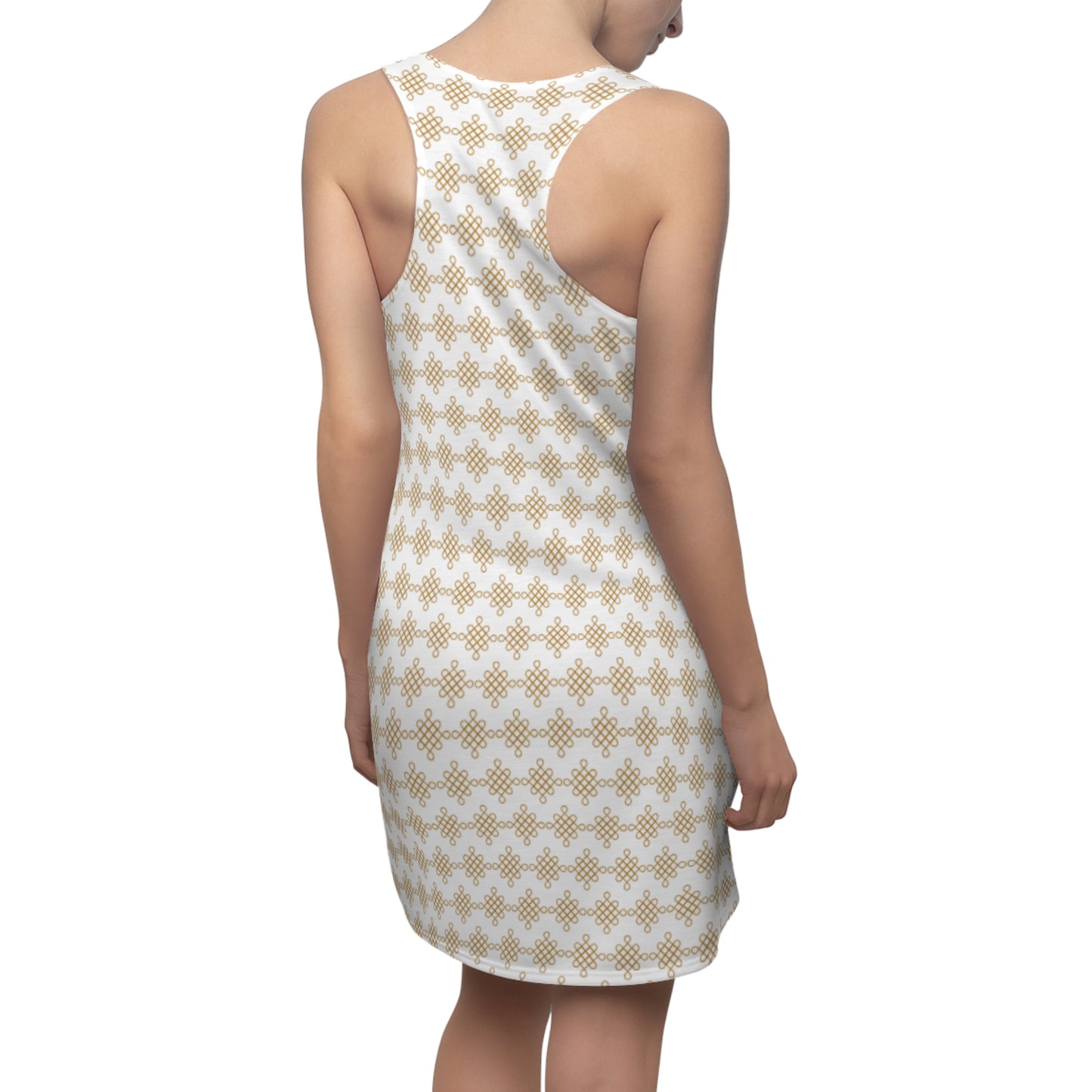 Beiges Damen Sommerkleid mit goldem Ornamentmuster
