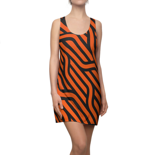Schwarz Orange Streifen Racerback Kleid – Modernes Sommerkleid
