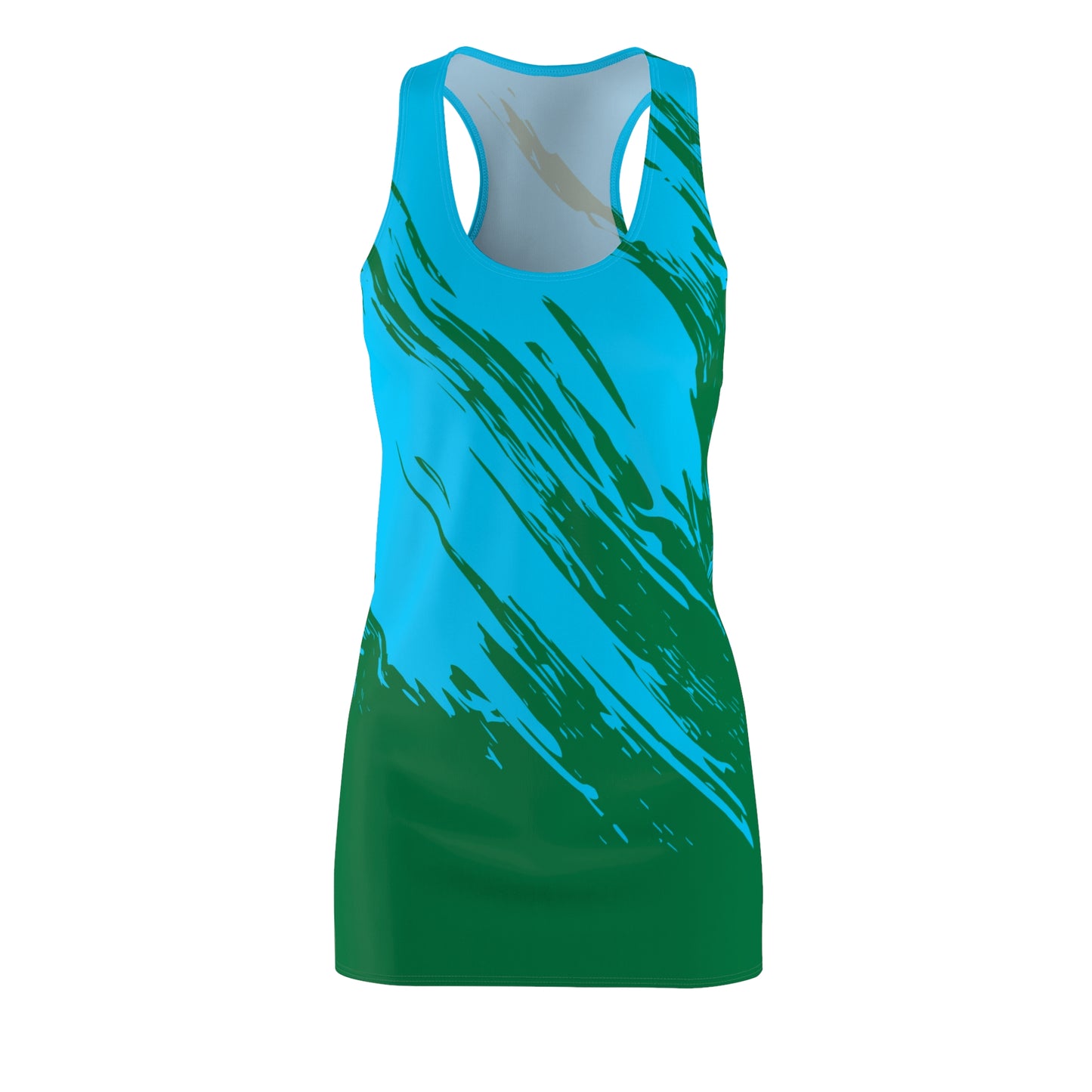 Türkis-Grünes Racerback Kleid mit abstraktem Pinselprint