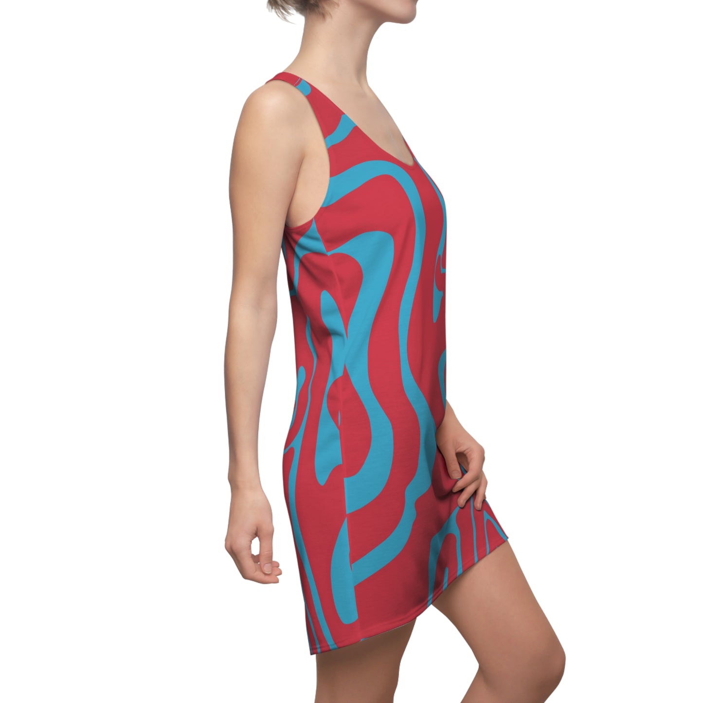 Rot Türkis Swirl Racerback Kleid – Abstraktes Sommerkleid