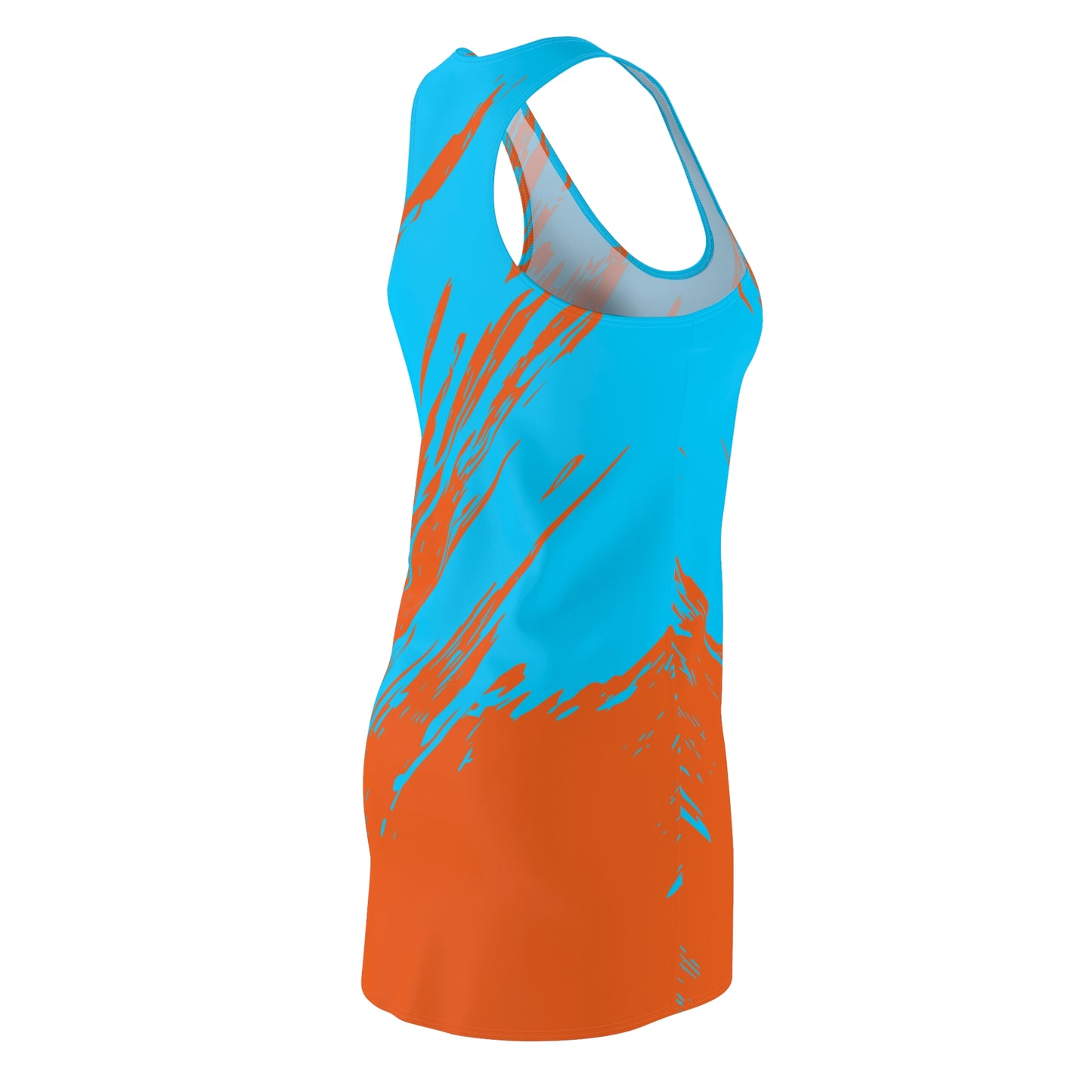 Türkis-Oranges Racerback Kleid mit abstraktem Pinselprint