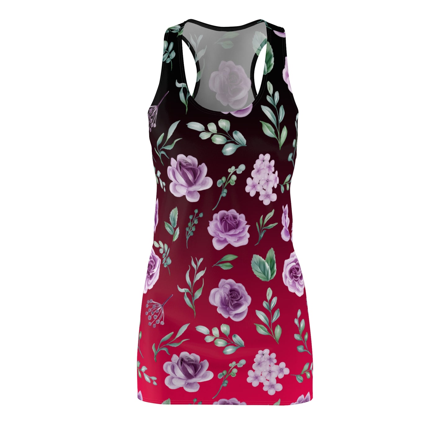 Blumenmuster Racerback Kleid Rot Schwarz mit Rosen
