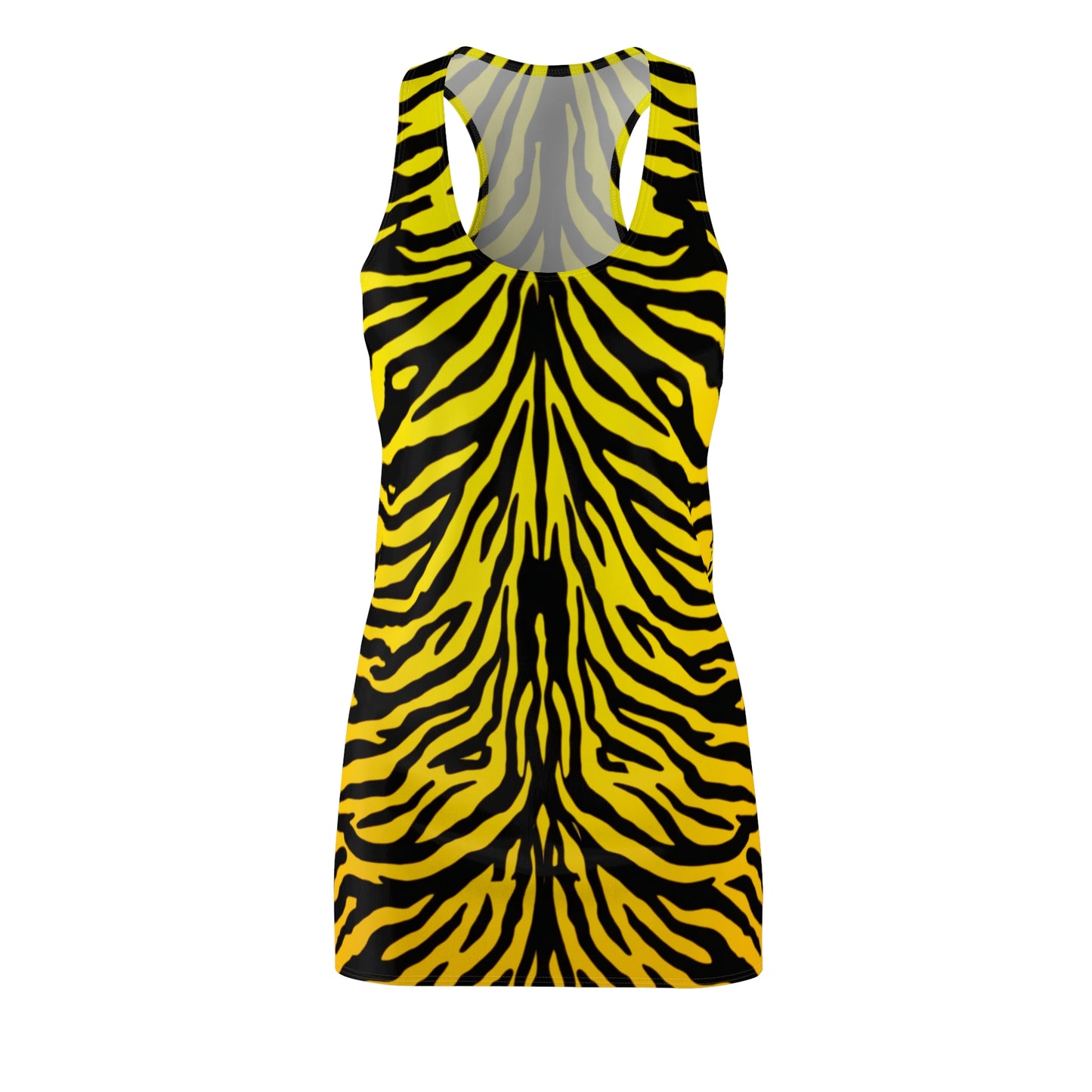 Racerback Damenkleid Sommer – Gelb-Schwarzes Tiger Muster Kleid