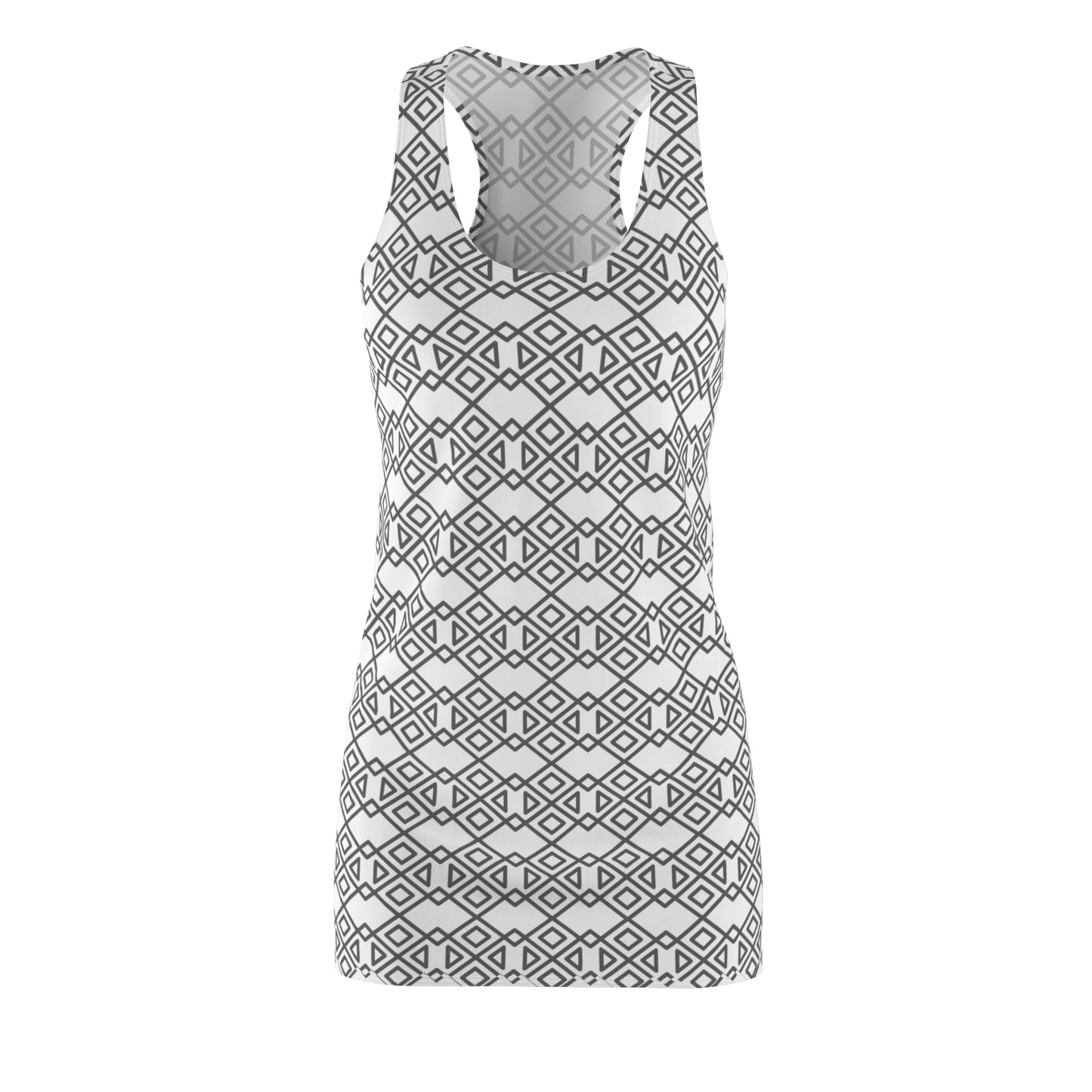 Grau Weiß Geometrie Racerback Kleid – Modernes Sommerkleid