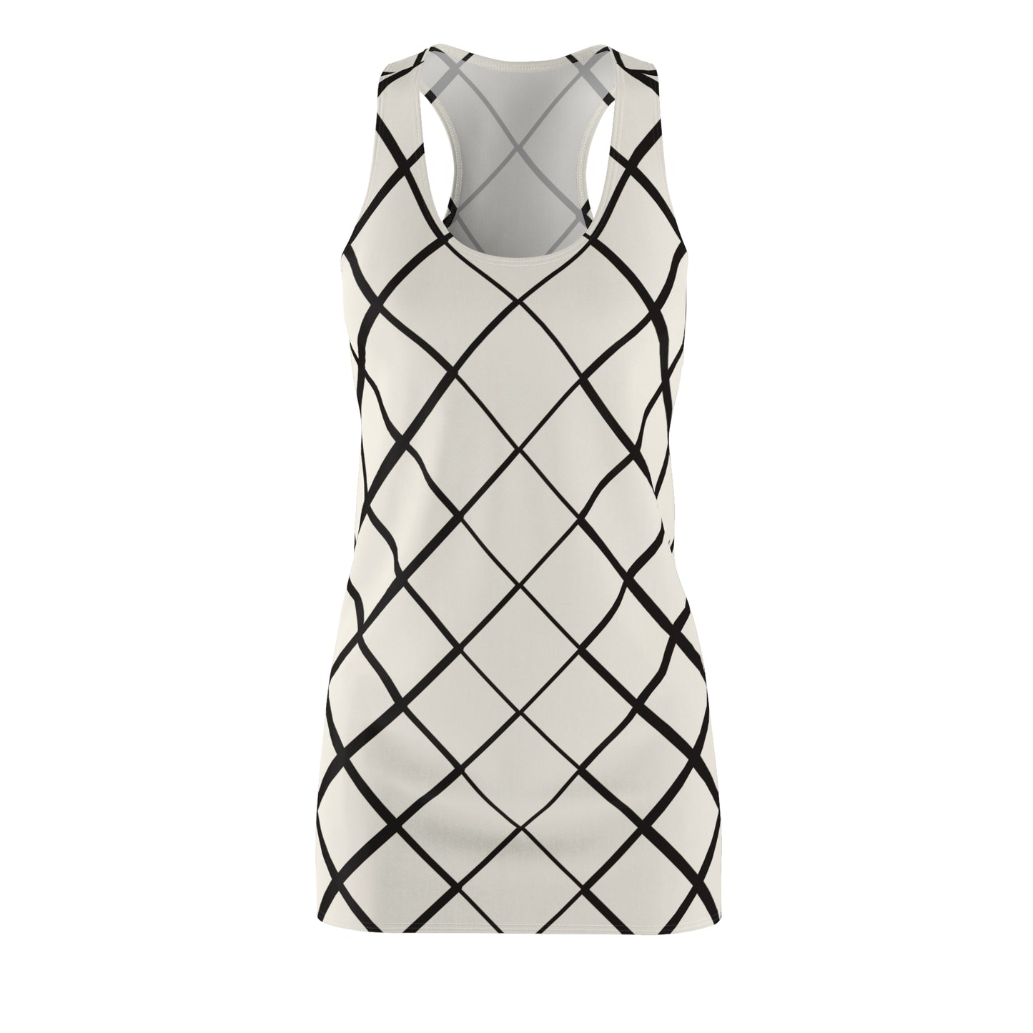 Beiges Racerback Kleid mit schwarzem Karomuster modern