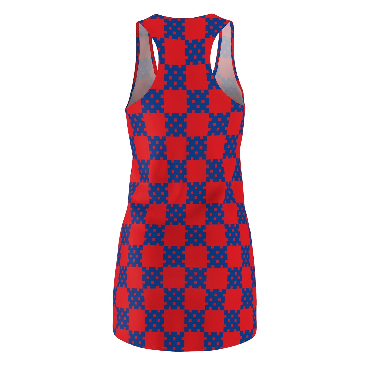 Rot-Blaues Racerback Kleid mit geometrischem Karomuster