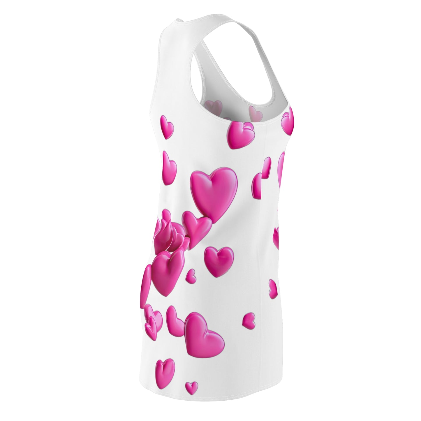 Weißes Racerback Kleid mit pinken 3D Herzen – Love Design