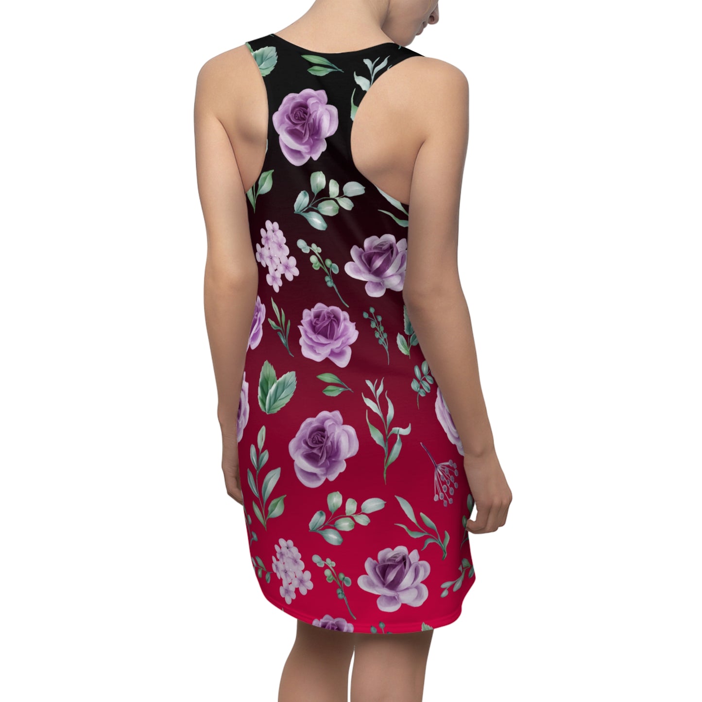 Blumenmuster Racerback Kleid Rot Schwarz mit Rosen