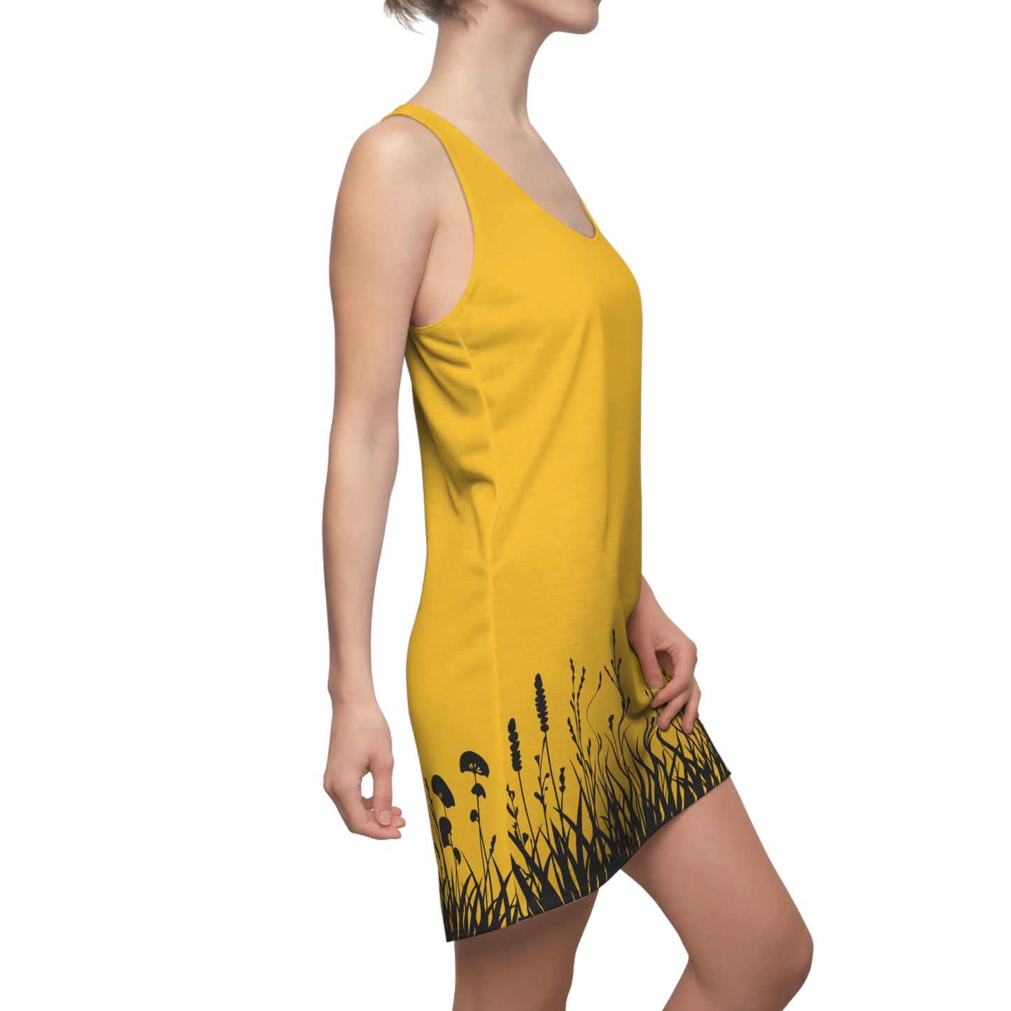 Gelb Floral Silhouette Racerback Kleid – Elegantes Sommerkleid