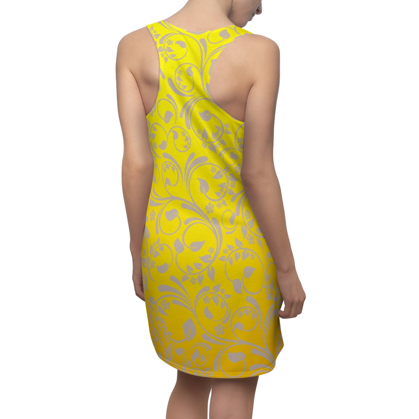 Gelbes Racerback Kleid mit floralem Muster & sanftem Farbverlauf