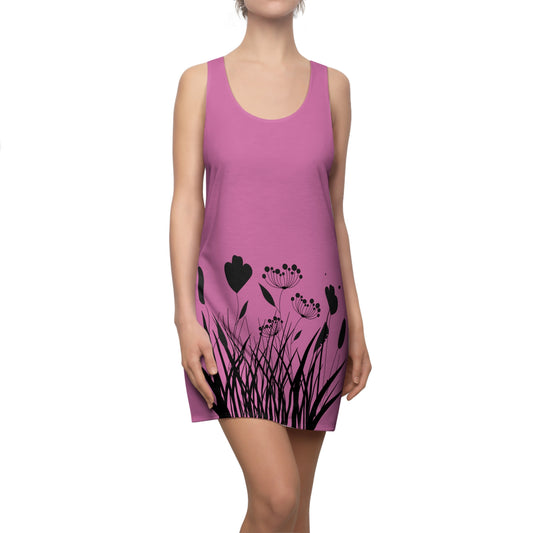 Schwarz Hellpink Blumen Racerback Kleid – Elegantes Sommerkleid