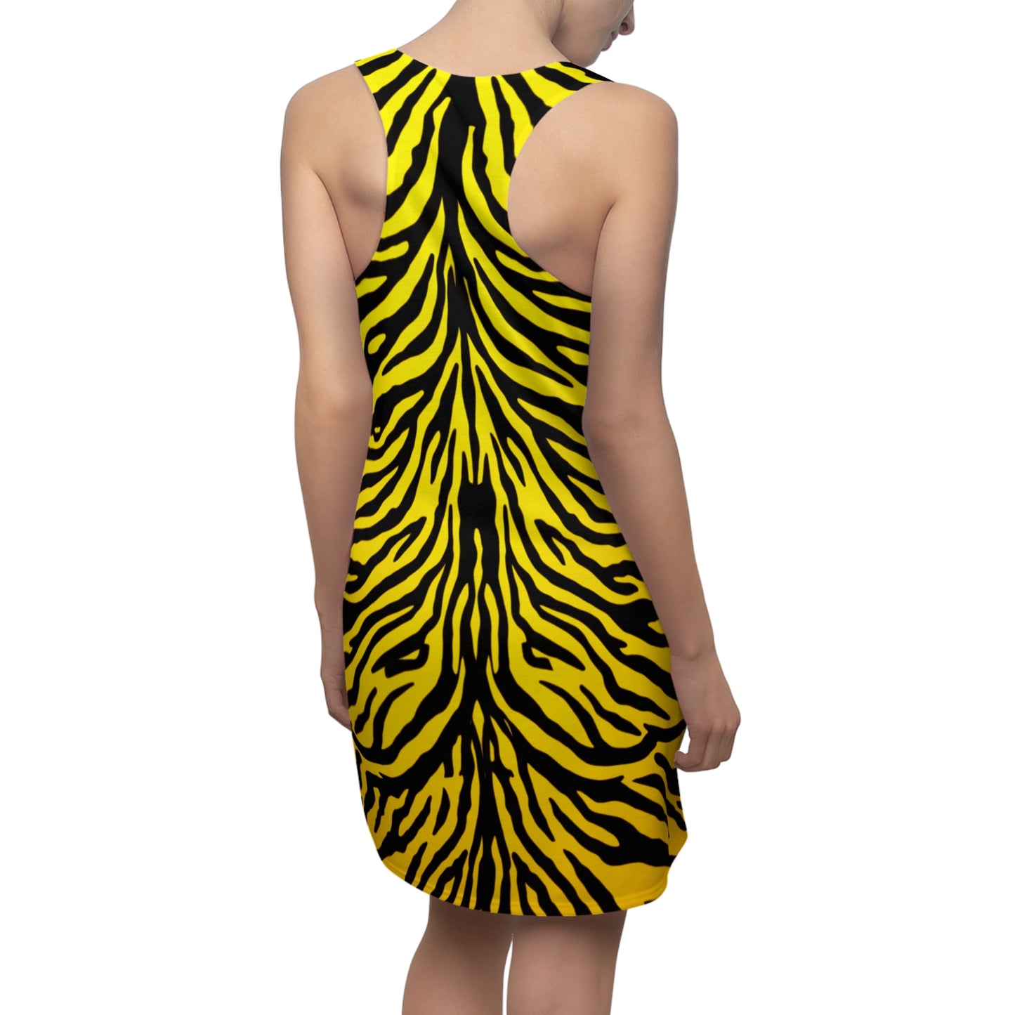 Racerback Damenkleid Sommer – Gelb-Schwarzes Tiger Muster Kleid