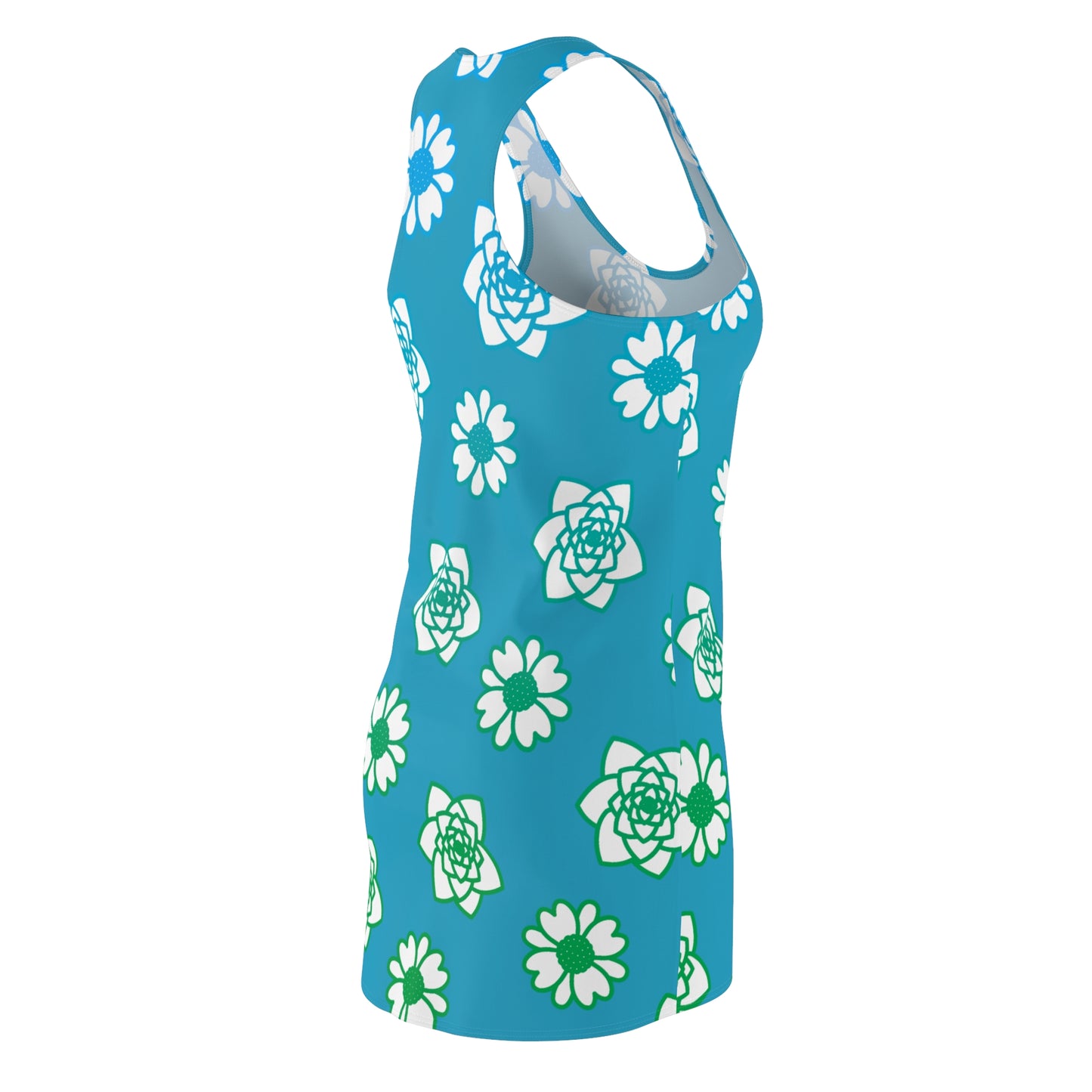Racerback Kleid Türkis mit grünem Blumenmuster Sommerlook