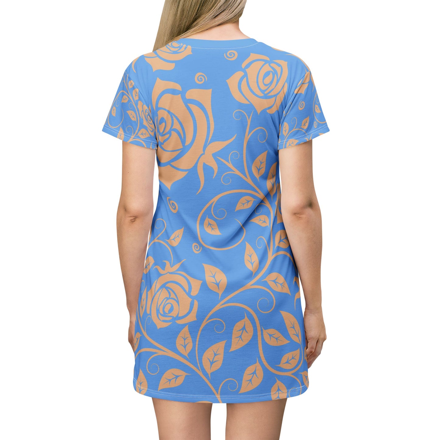 Hellblauer Damen Kleid Blumen T Shirt Style Sommer Boho Casual