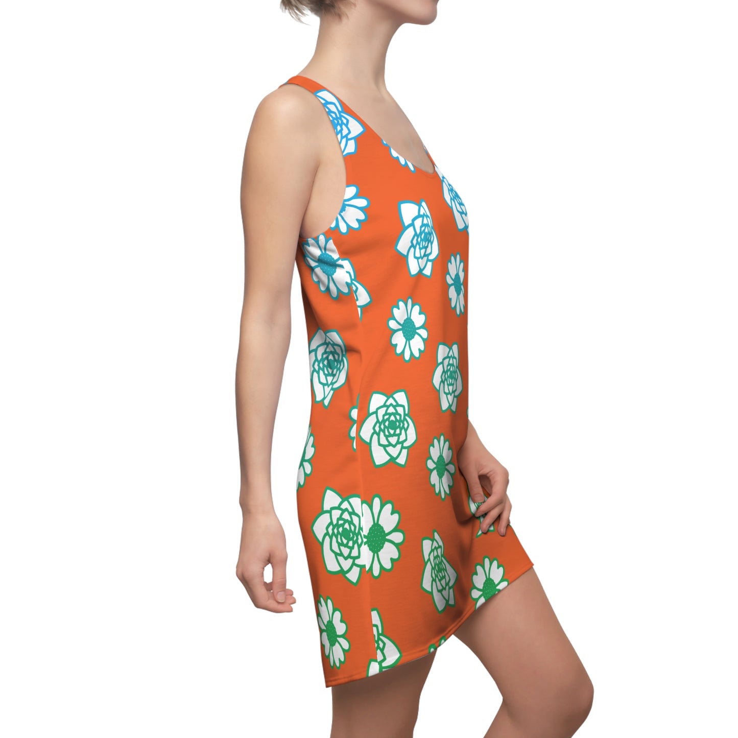Racerback Kleid Orange mit grünem Blumenmuster Sommerlook