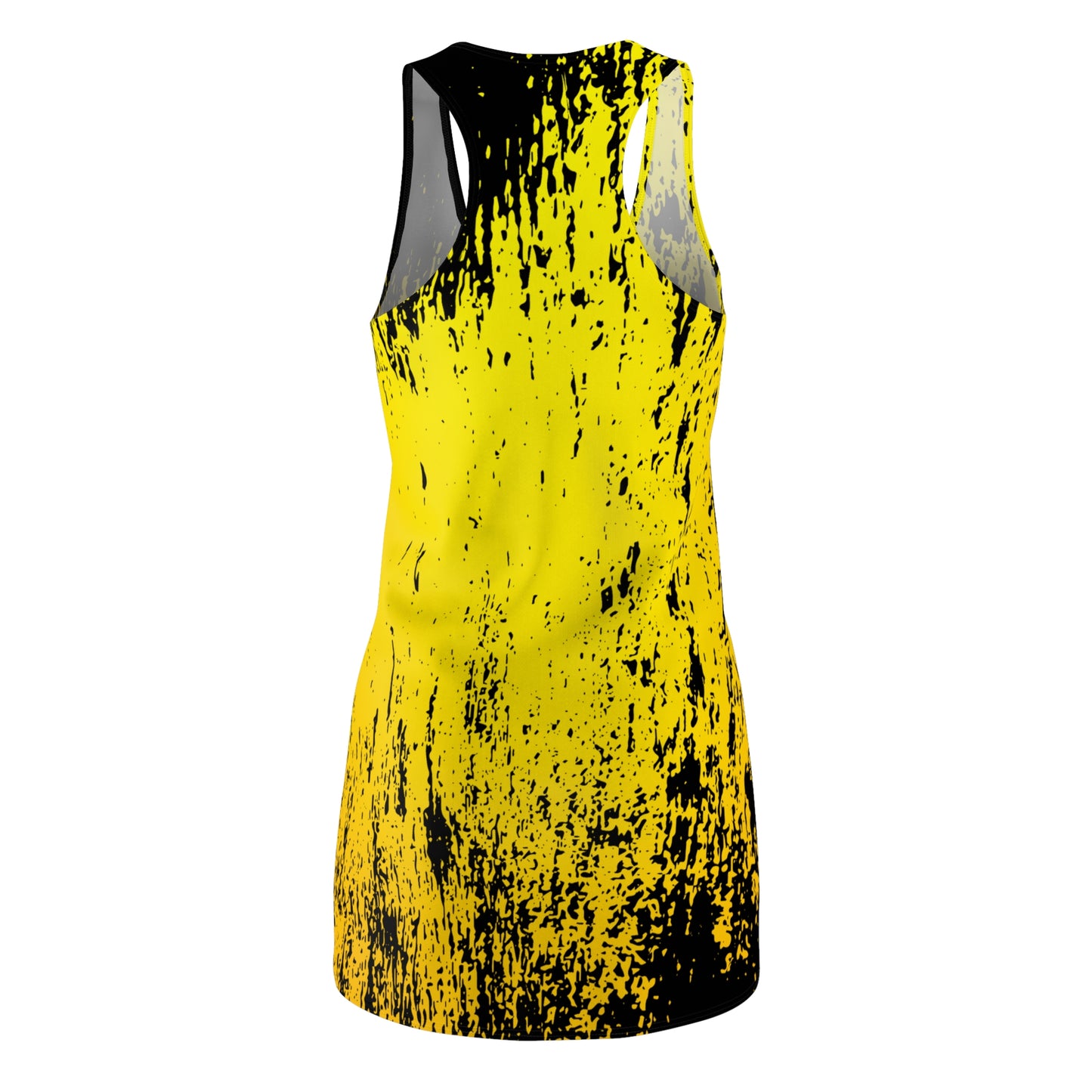 Racerback Damenkleid Sommer – Gelb-Schwarzes Abstract-Design, modern