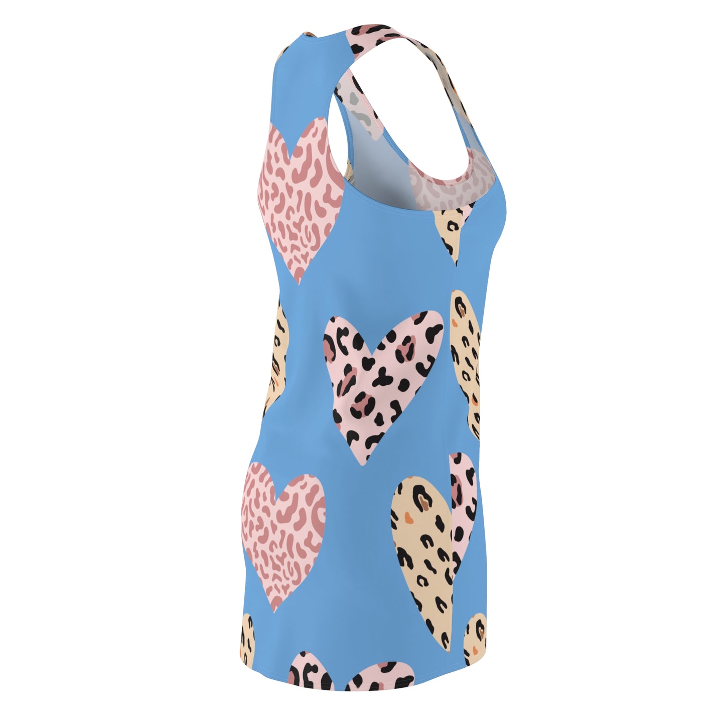 Hellblau Herz Leopard Racerback Kleid – Weiß Pink Sommerkleid
