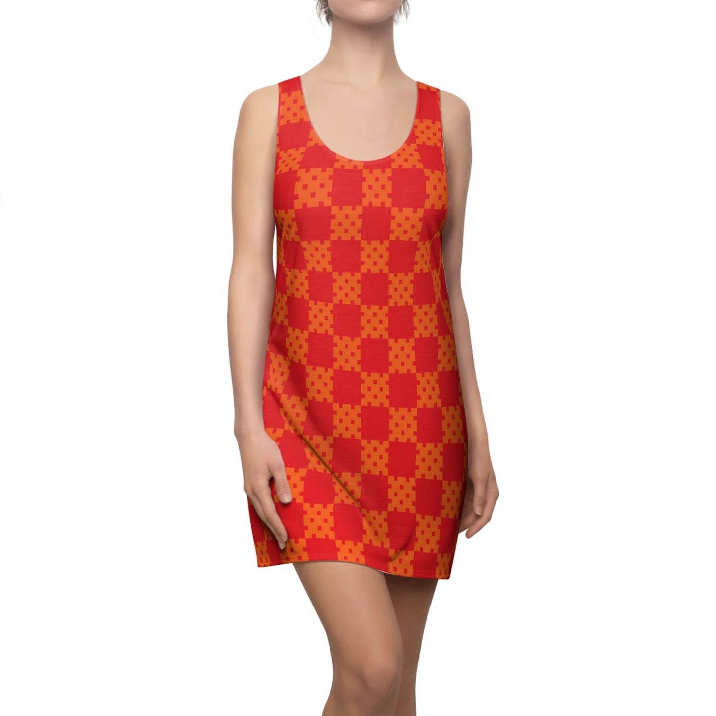 Rot-Oranges Racerback Kleid mit geometrischem Karomuster