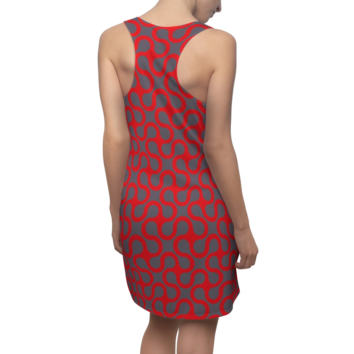 Rotes Damen Kleid Abstrakt Grau Racerback Sommer Casual