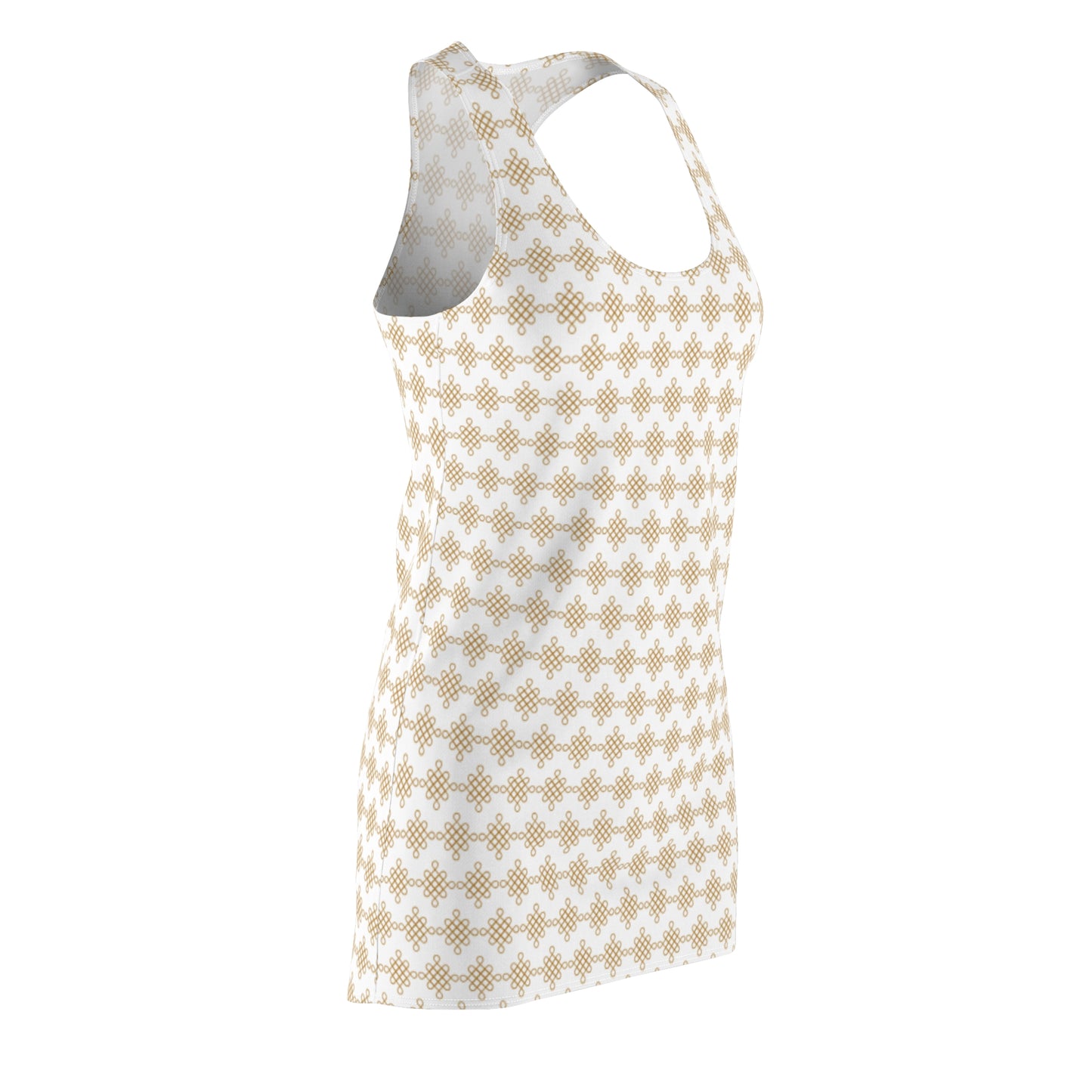 Beiges Damen Sommerkleid mit goldem Ornamentmuster