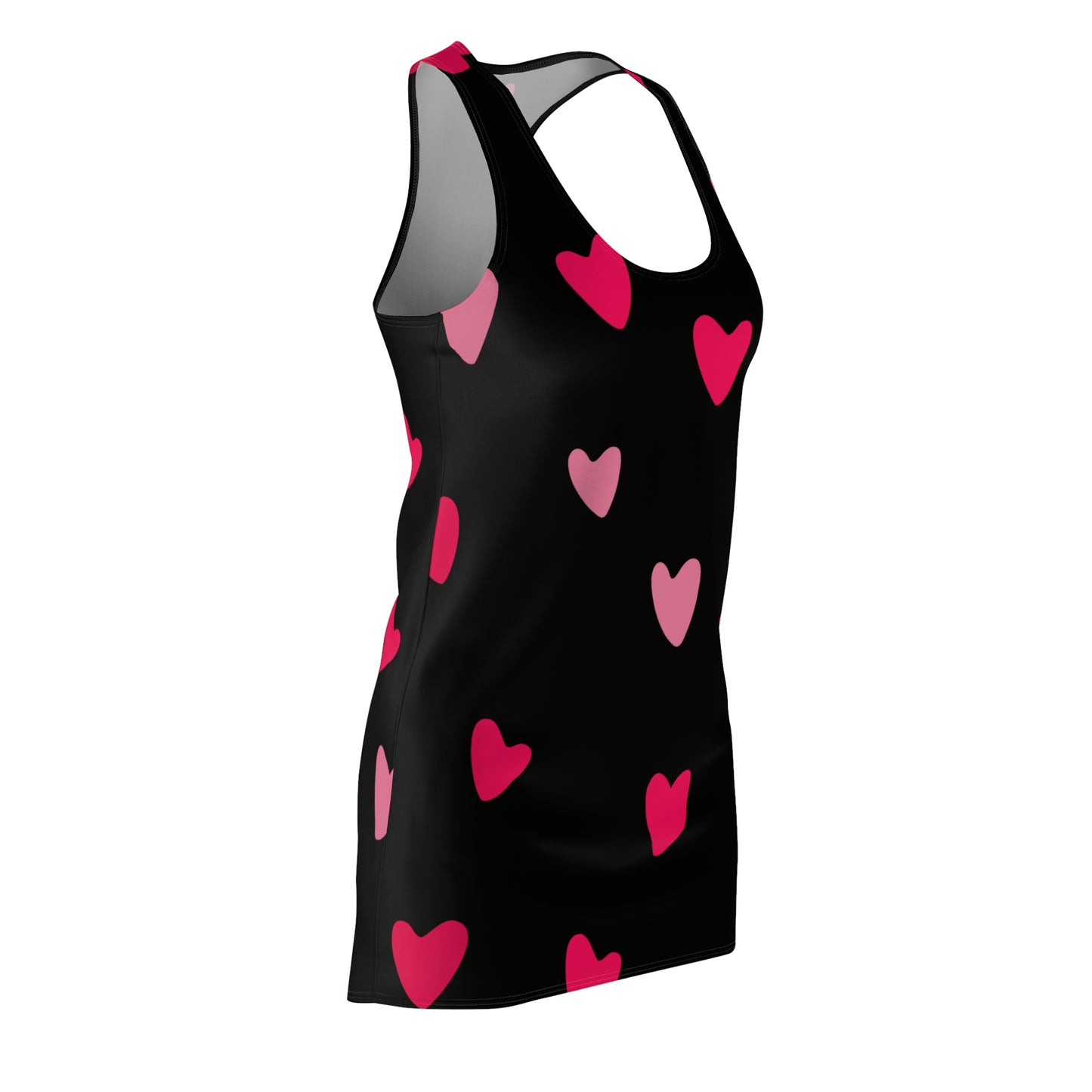 Damen, Racerback Kleid, Schwarz, Pinke Herzen, Sommer, Freizeitkleid