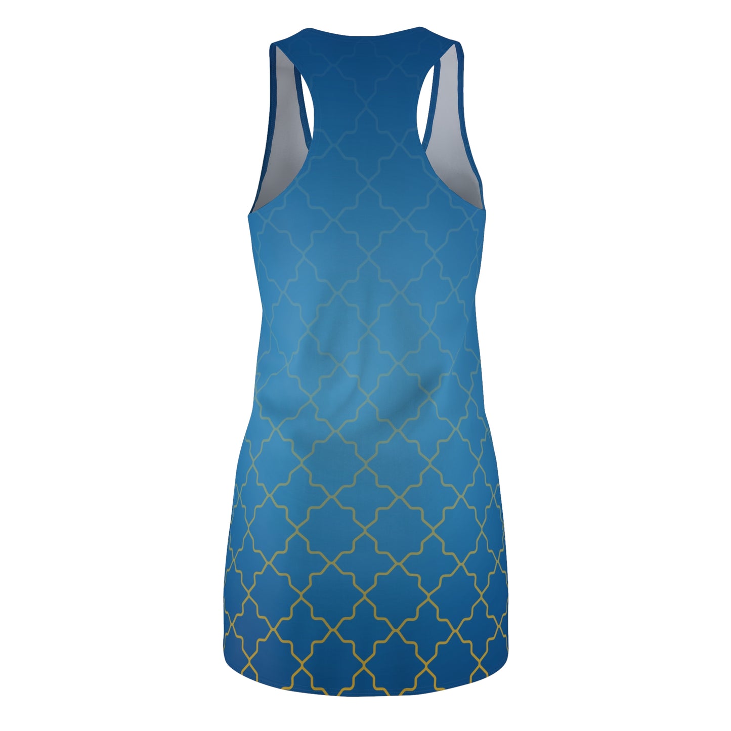 Blaues Racerback Kleid mit goldenem Gittermuster & Farbverlauf