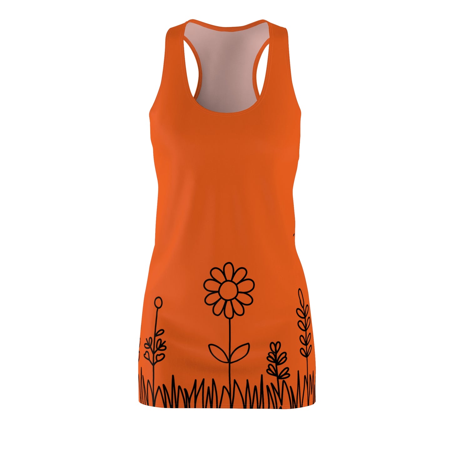 Orange Blumen Racerback Kleid – Bequemes Sommerkleid