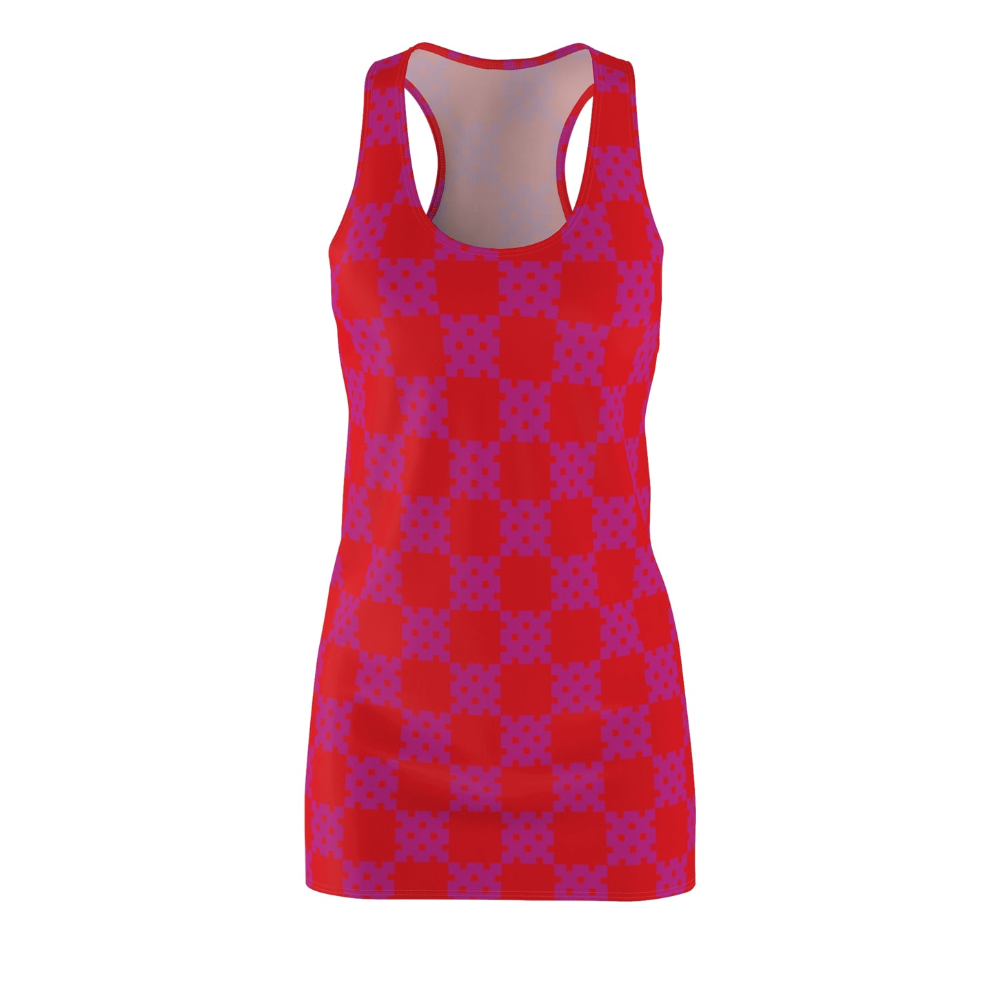 Rot-Pinkes Racerback Kleid mit geometrischem Karomuster