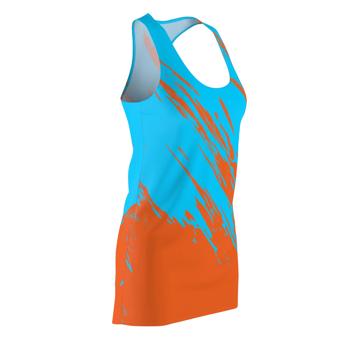 Türkis-Oranges Racerback Kleid mit abstraktem Pinselprint