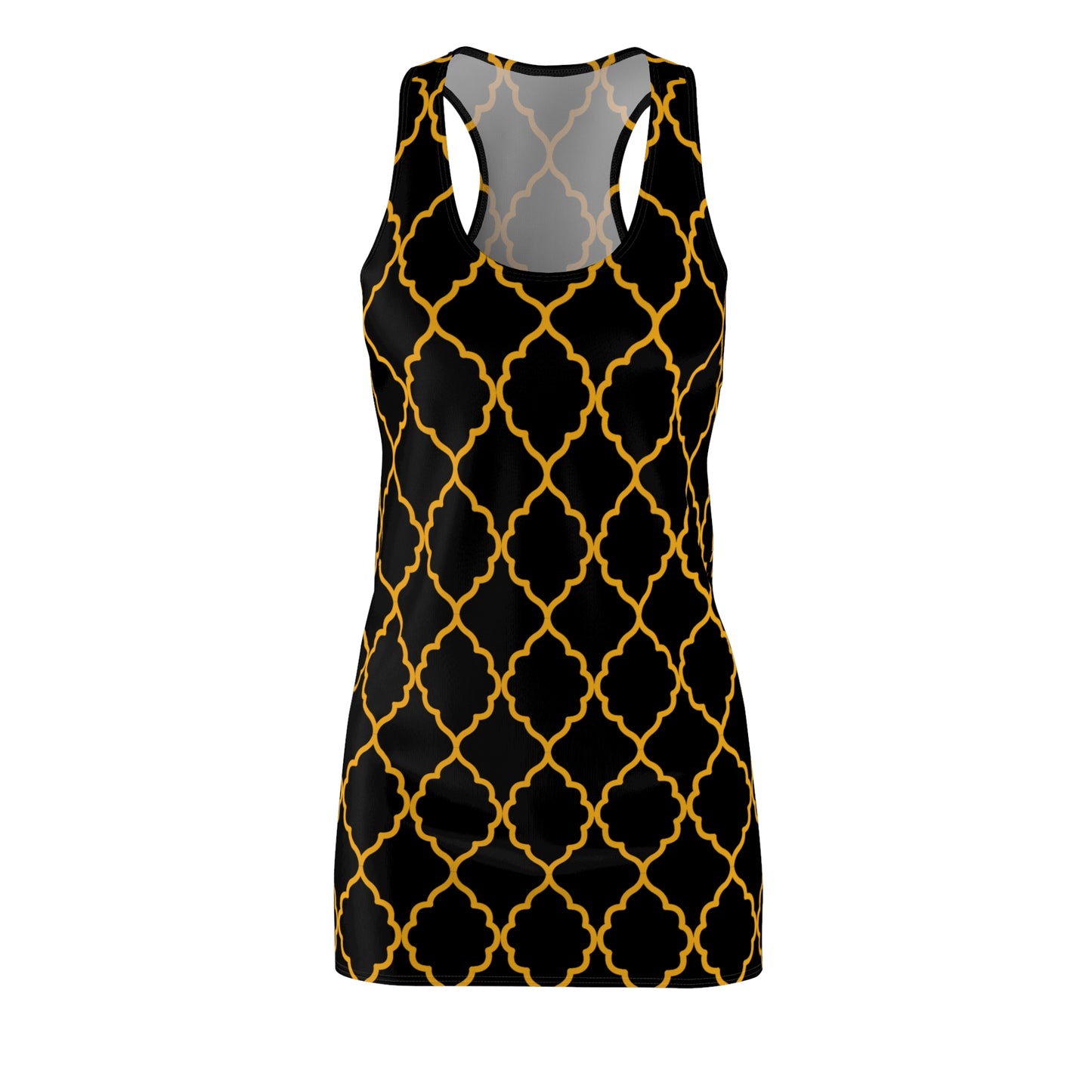 Schwarzes Racerback Kleid mit goldenem Ornamentmuster
