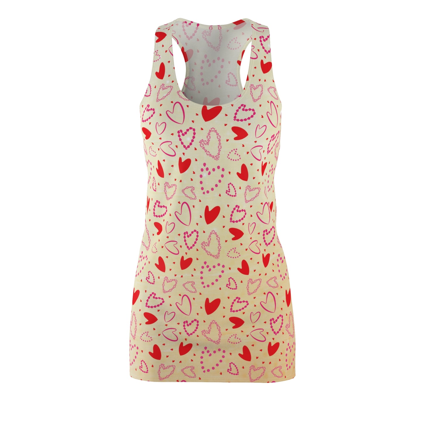 Beiges Racerback Kleid – Verspieltes Sommerkleid mit rotem Herzmuster
