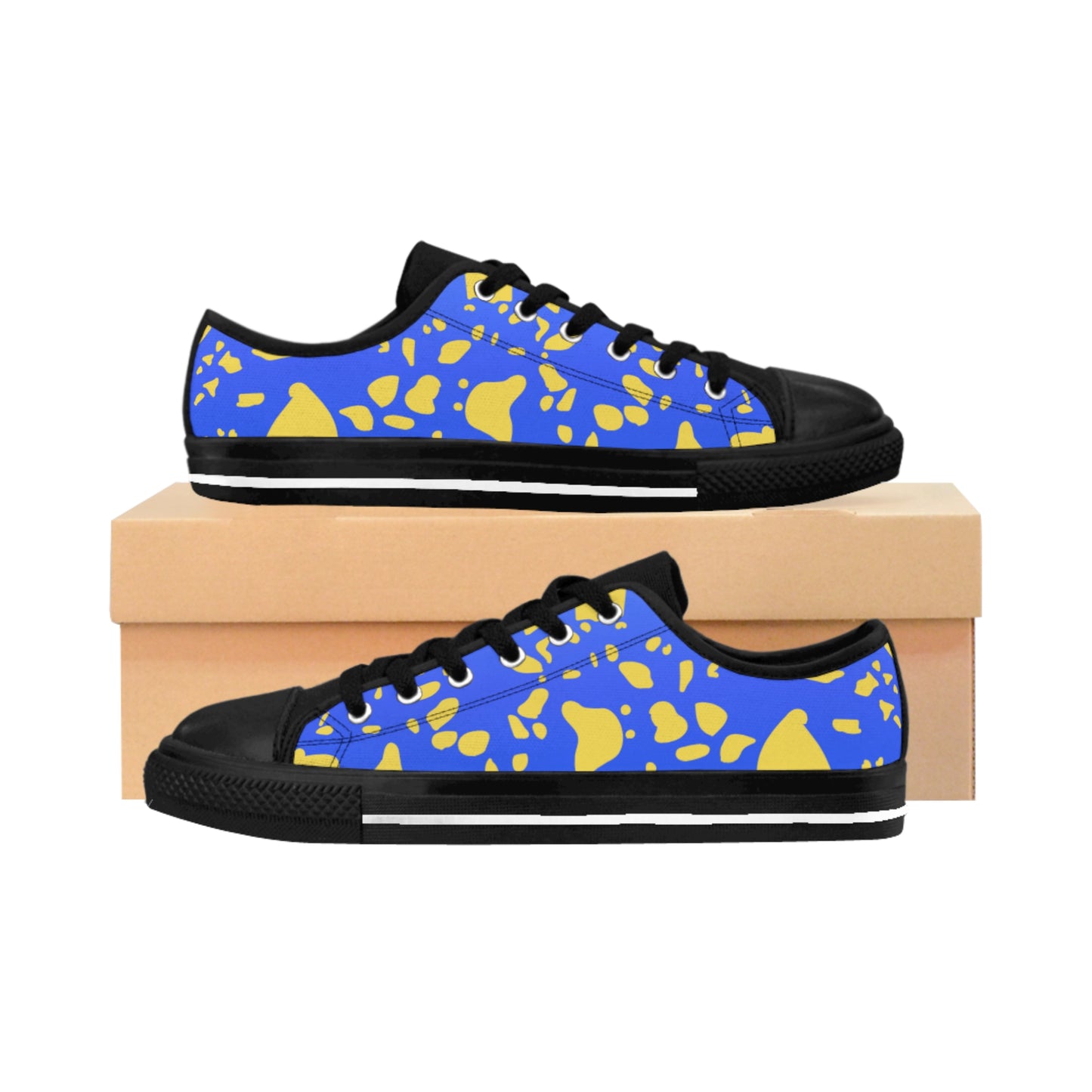 Blue Yellow Leopard Print Sneakers Women Casual Low Top Shoes